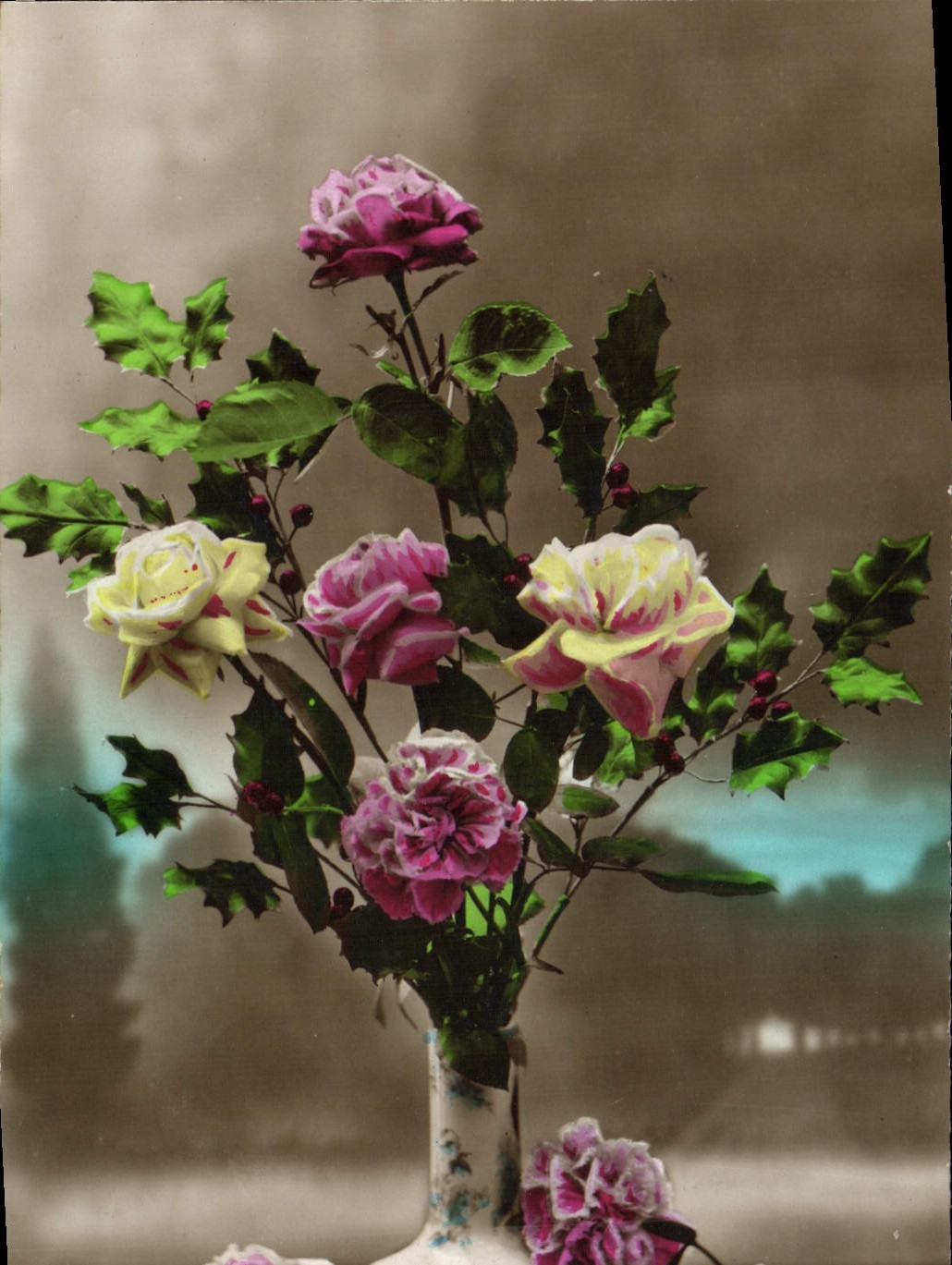 Flores de la fantasía de la POSTAL de la VENDIMIA