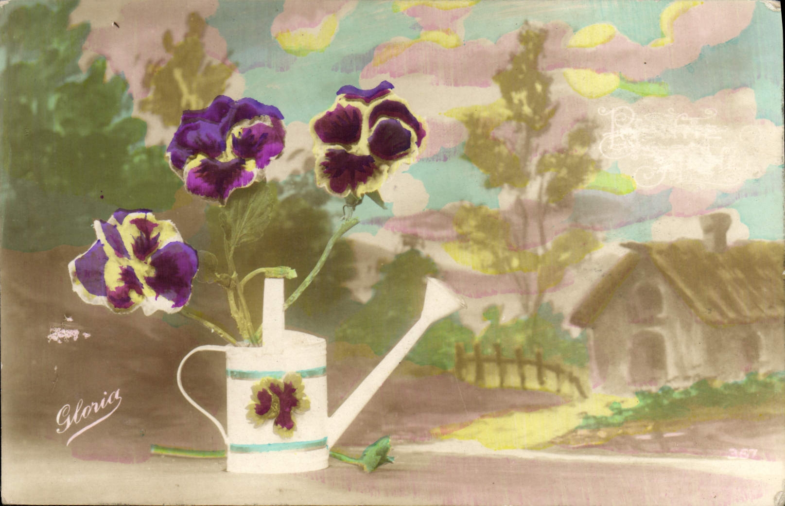 Flores de la fantasía de la POSTAL de la VENDIMIA