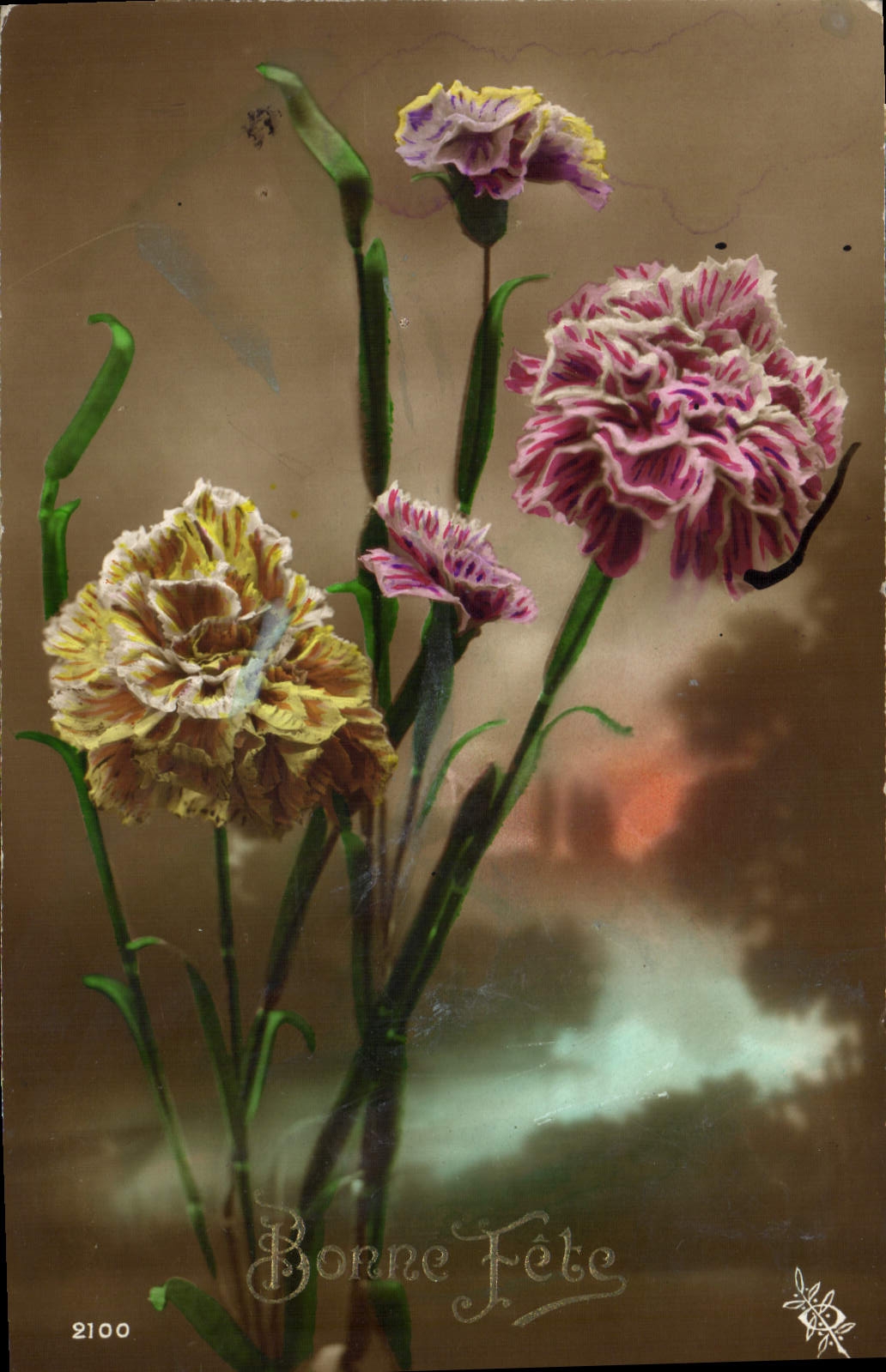 Flores de la fantasía de la POSTAL de la VENDIMIA