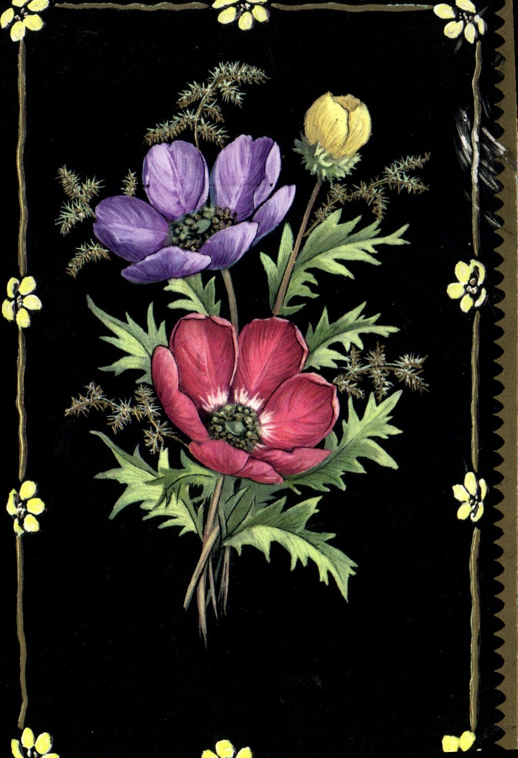 Flores de la fantasía de la POSTAL de la VENDIMIA