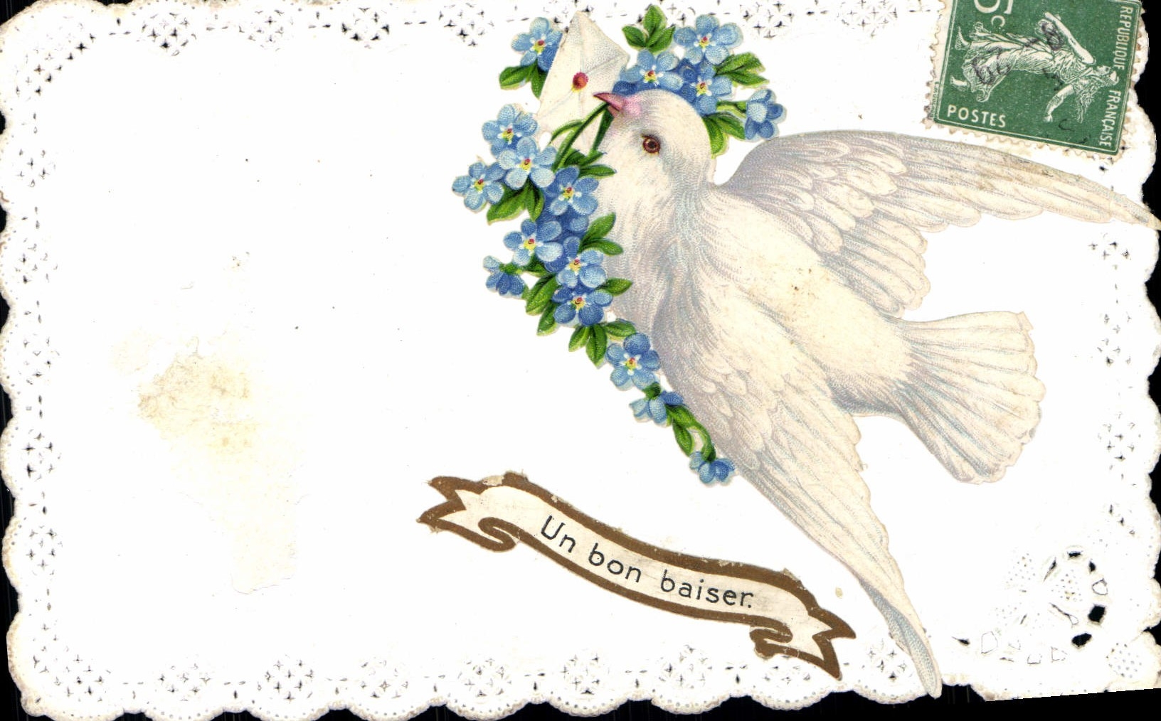 CPA Fantaisie Brodee Fleurs colombe