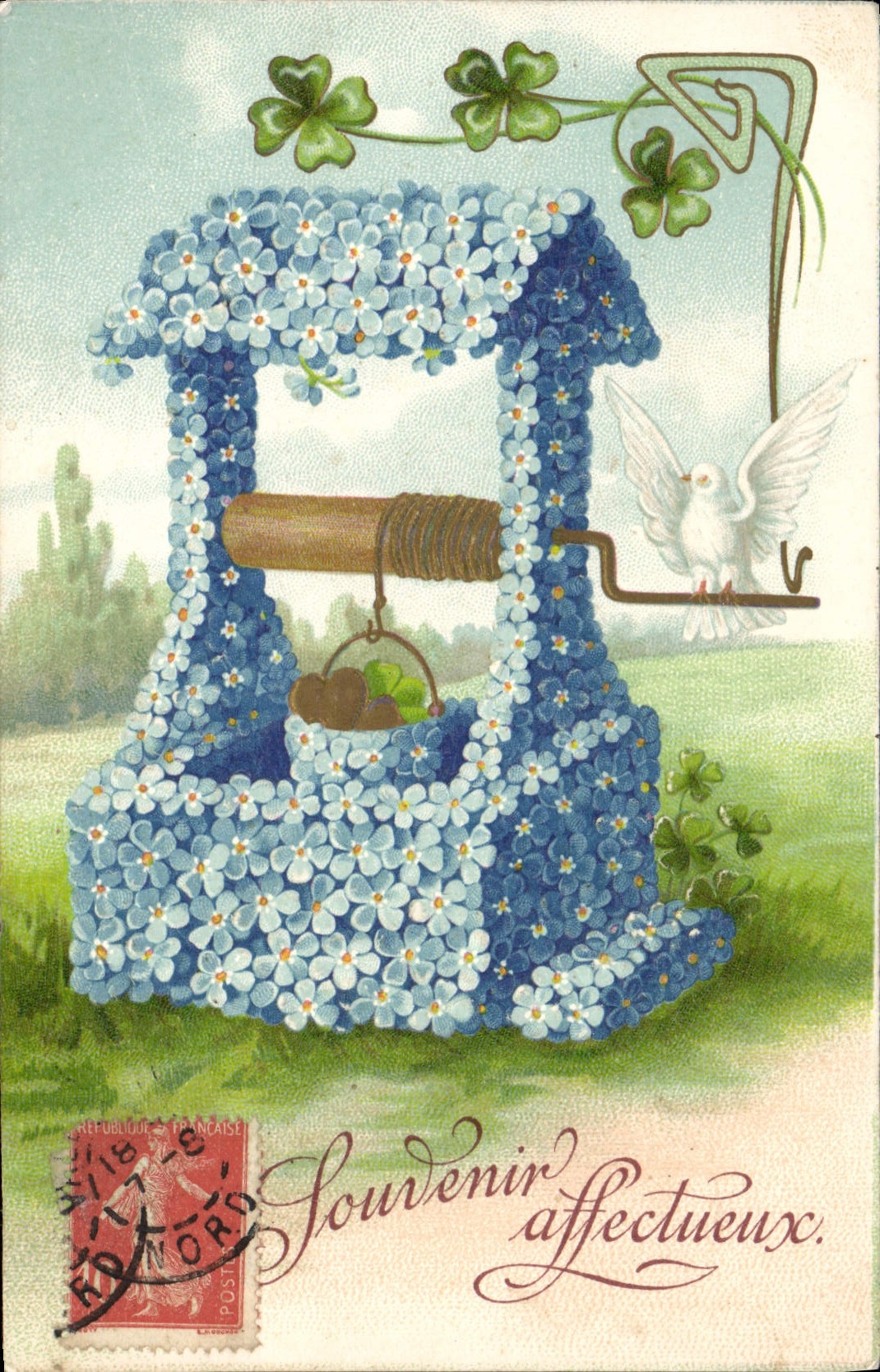 Flores de la fantasía de la POSTAL de la VENDIMIA