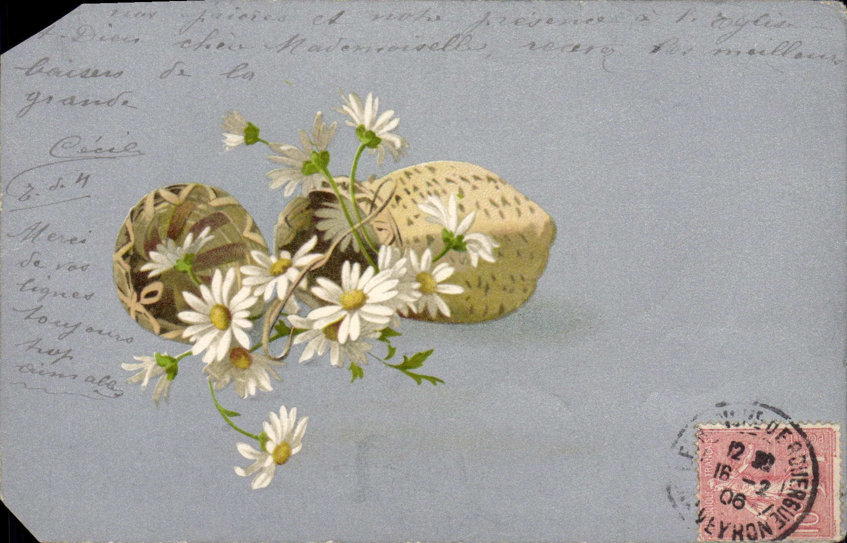 Flores de la fantasía de la POSTAL de la VENDIMIA