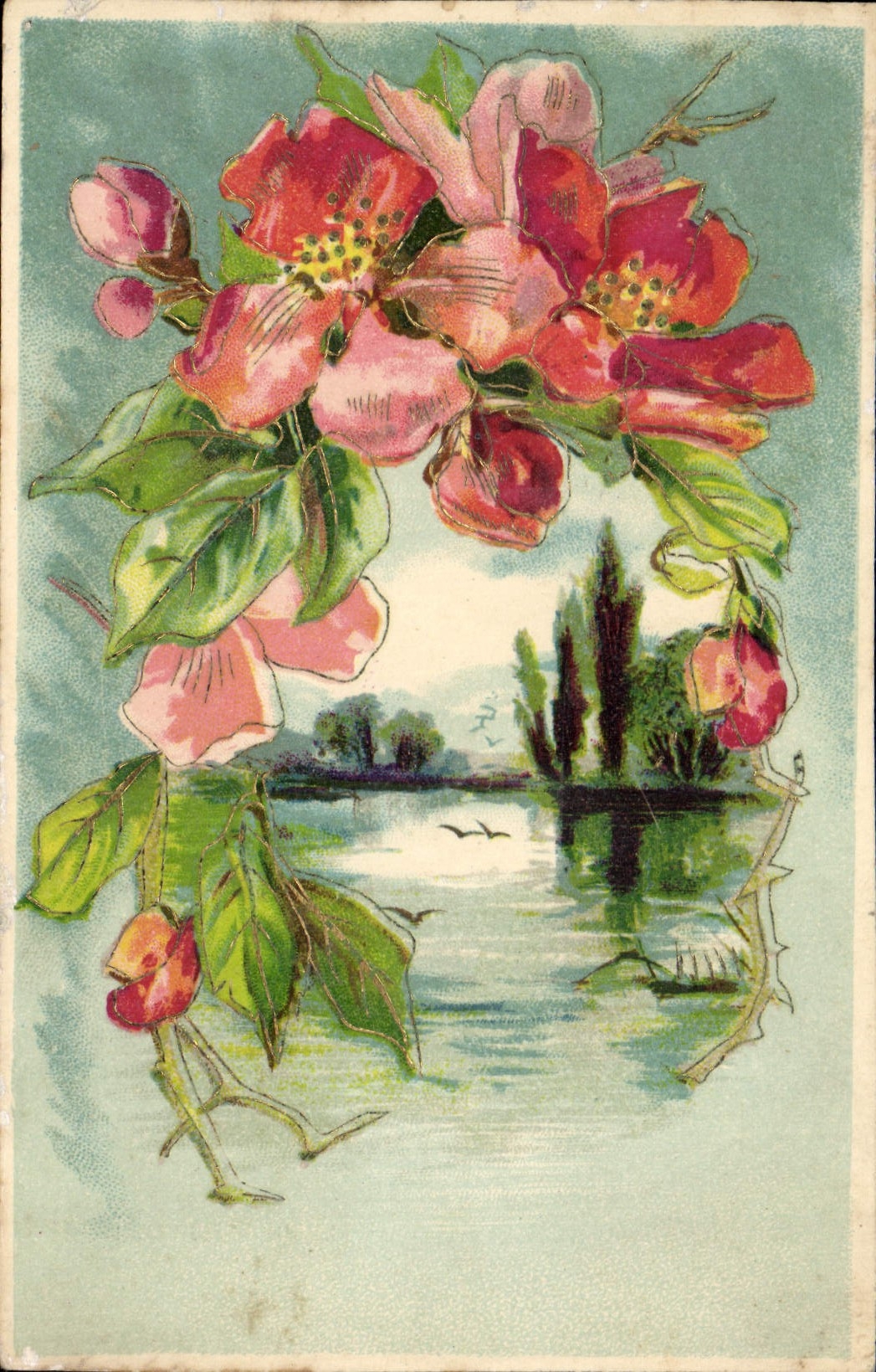 Flores de la fantasía de la POSTAL de la VENDIMIA