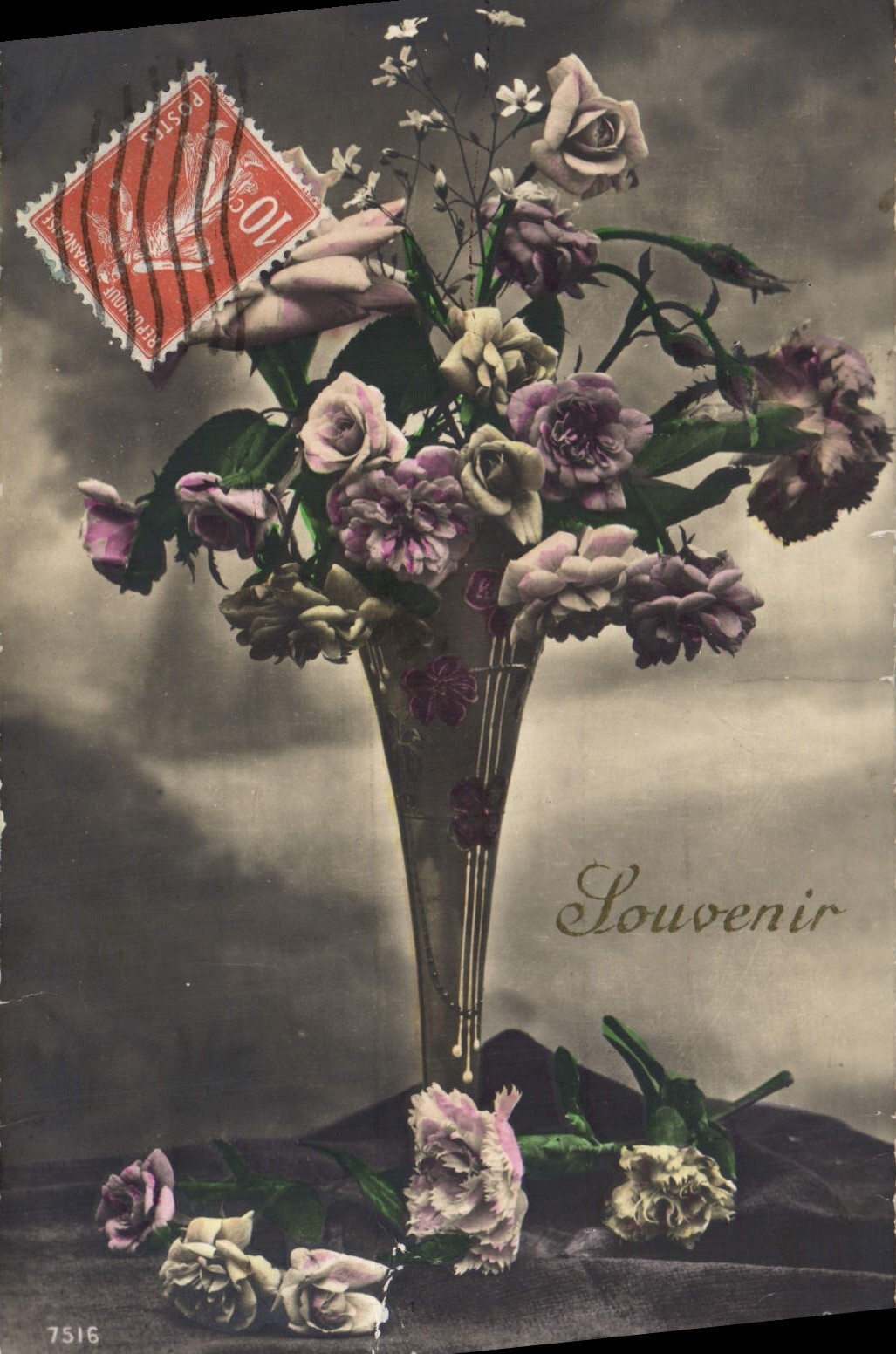 Flores de la fantasía de la POSTAL de la VENDIMIA