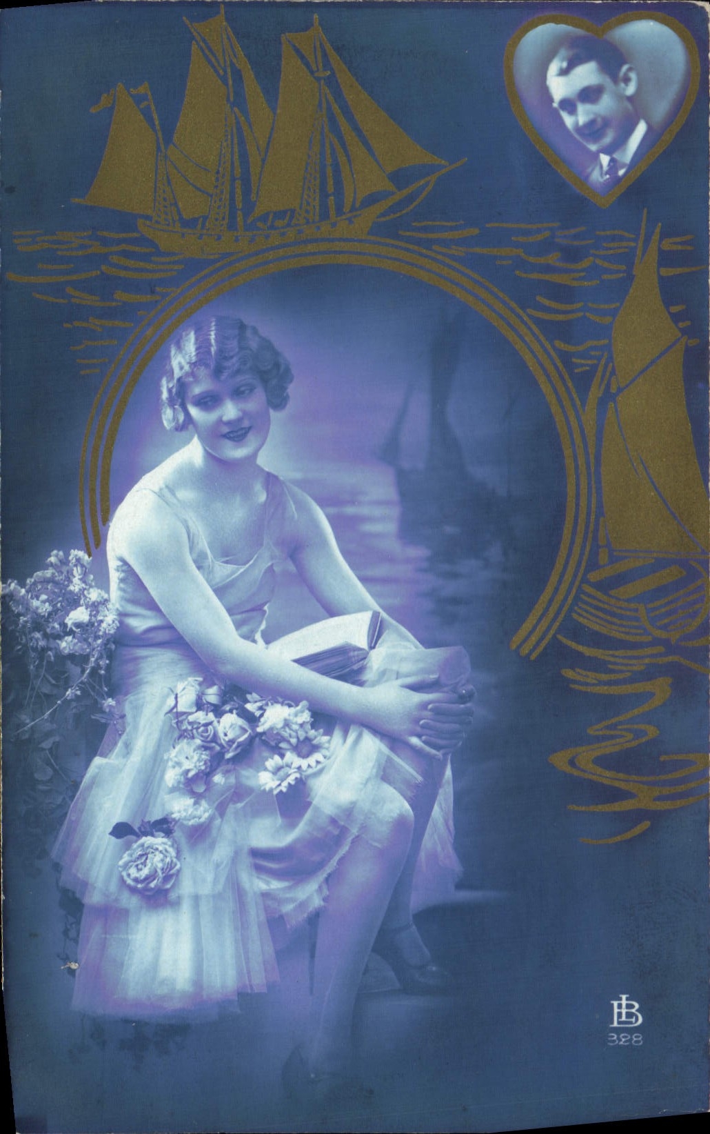 Mujer de la fantasía de la POSTAL de la VENDIMIA