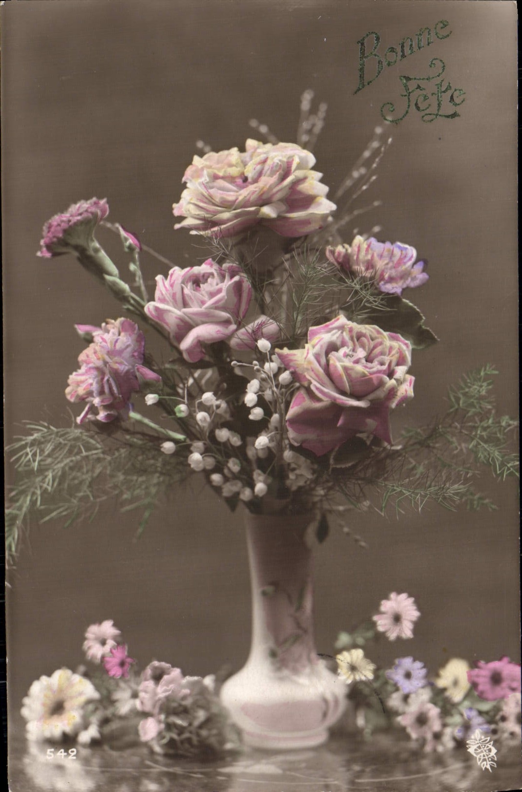 Flores de la fantasía de la POSTAL de la VENDIMIA