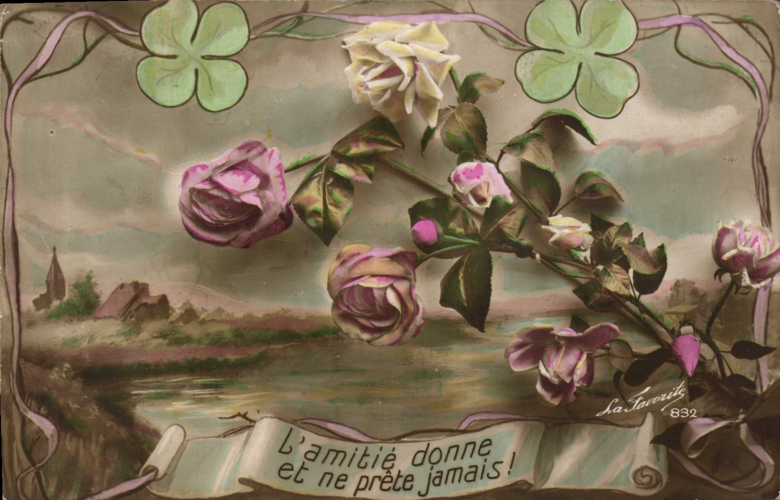 Flores de la fantasía de la POSTAL de la VENDIMIA