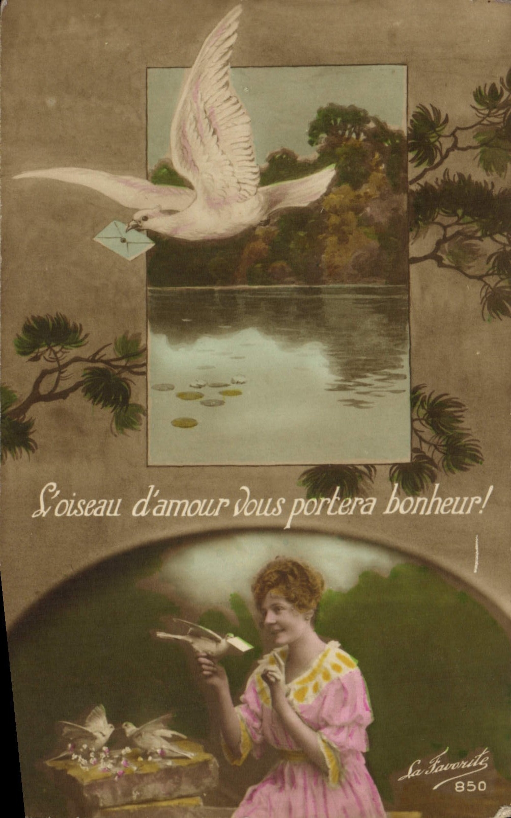 Paloma de las flores de la fantasía de la POSTAL de la VENDIMIA