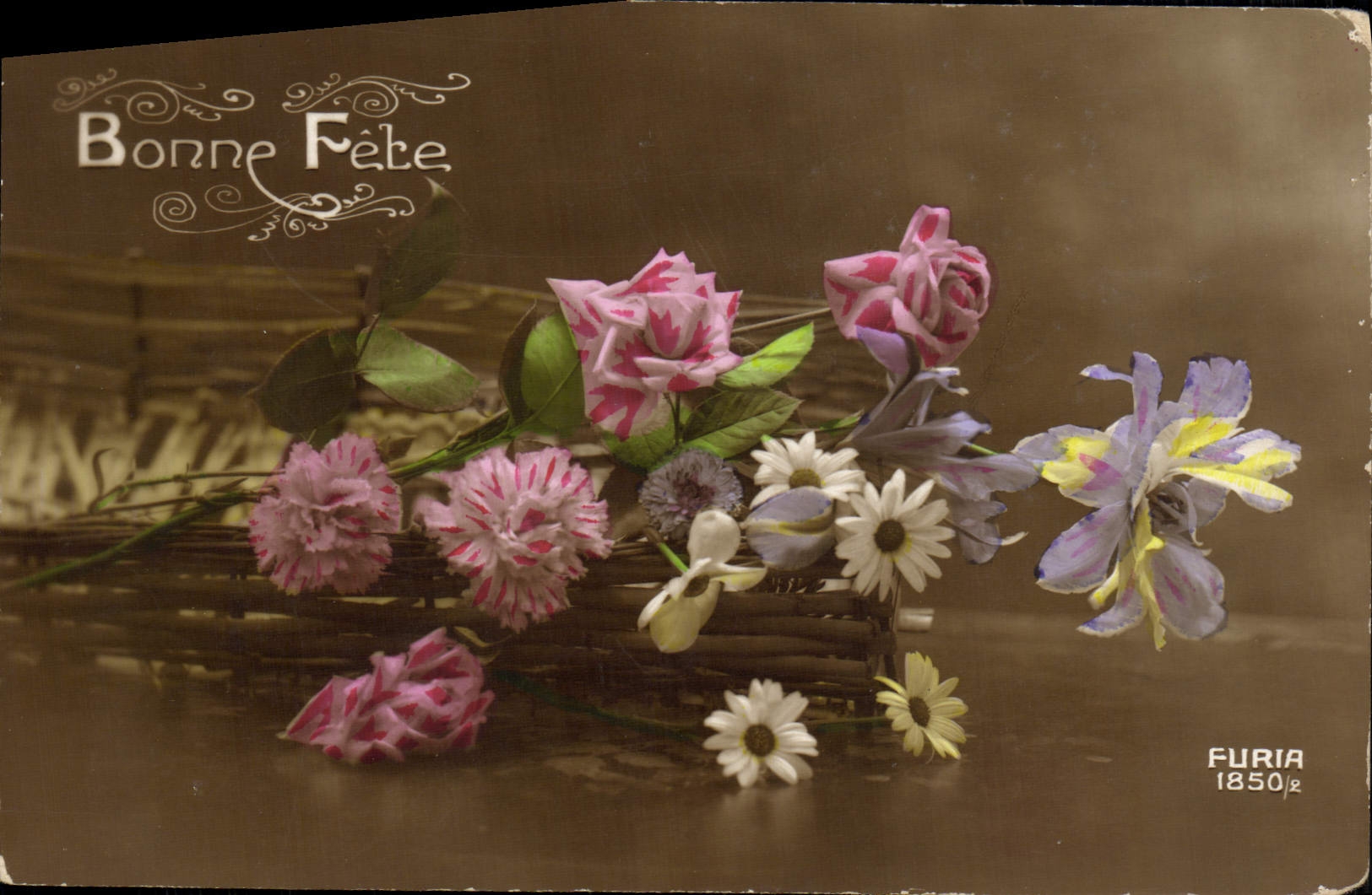 Flores de la fantasía de la POSTAL de la VENDIMIA