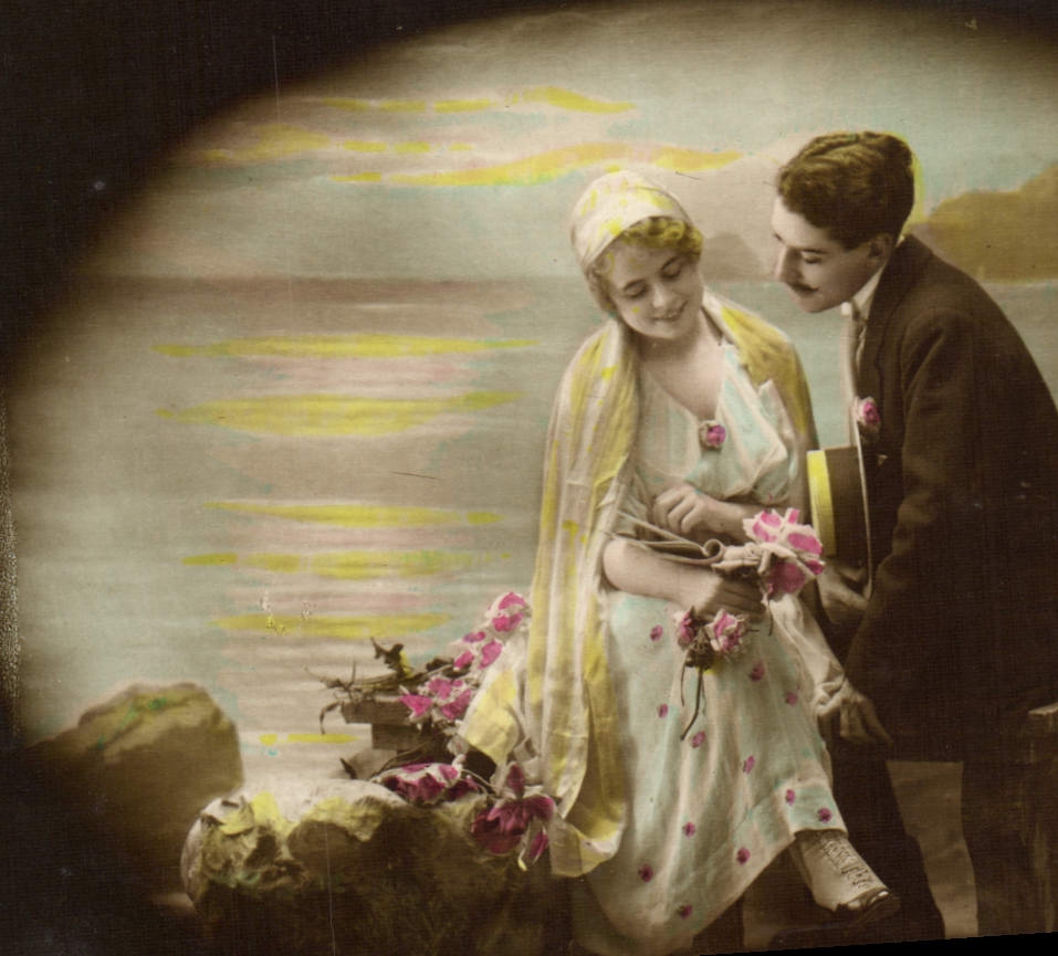 Mujer de la fantasía de la POSTAL de la VENDIMIA