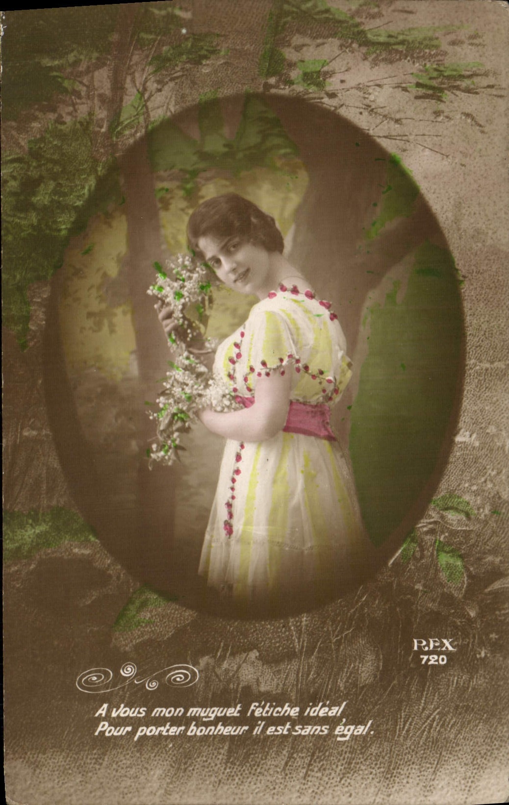 Mujer de la fantasía de la POSTAL de la VENDIMIA