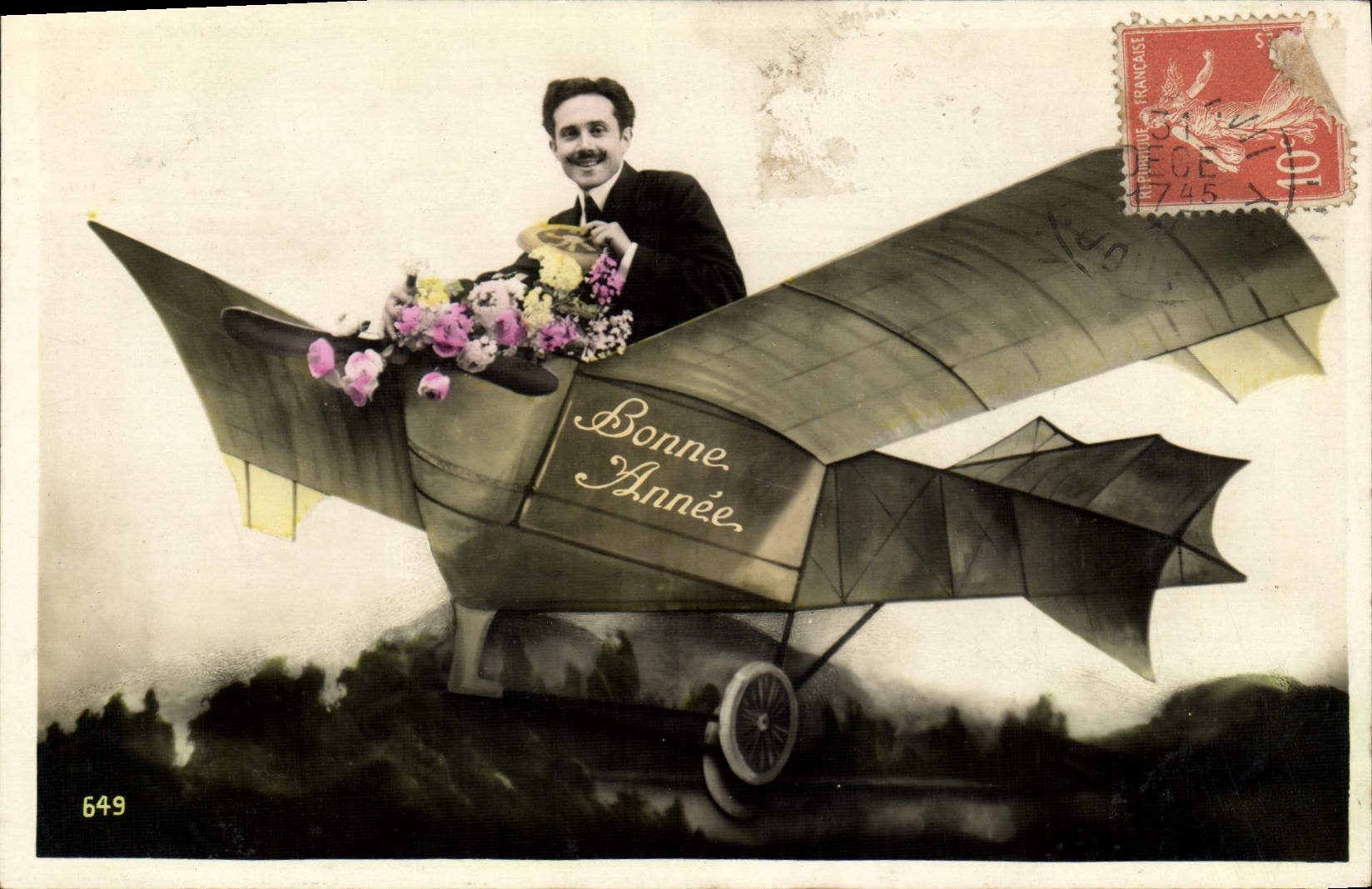 VINTAGE POSTCARD Fantasy Man Plane