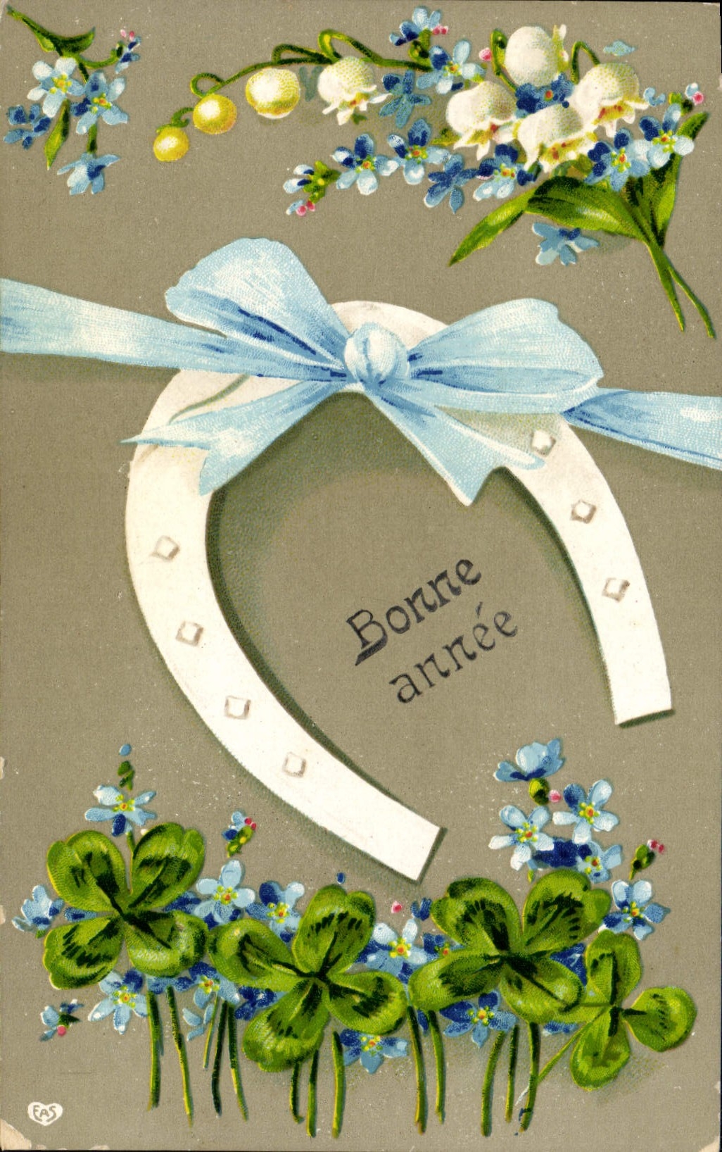 VINTAGE POSTCARD Fantaisie Flowers Horseshoe