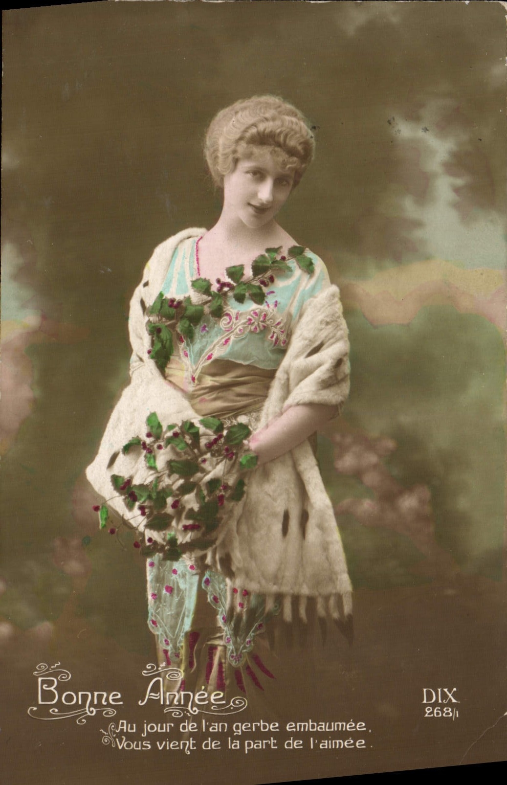 Mujer de la fantasía de la POSTAL de la VENDIMIA