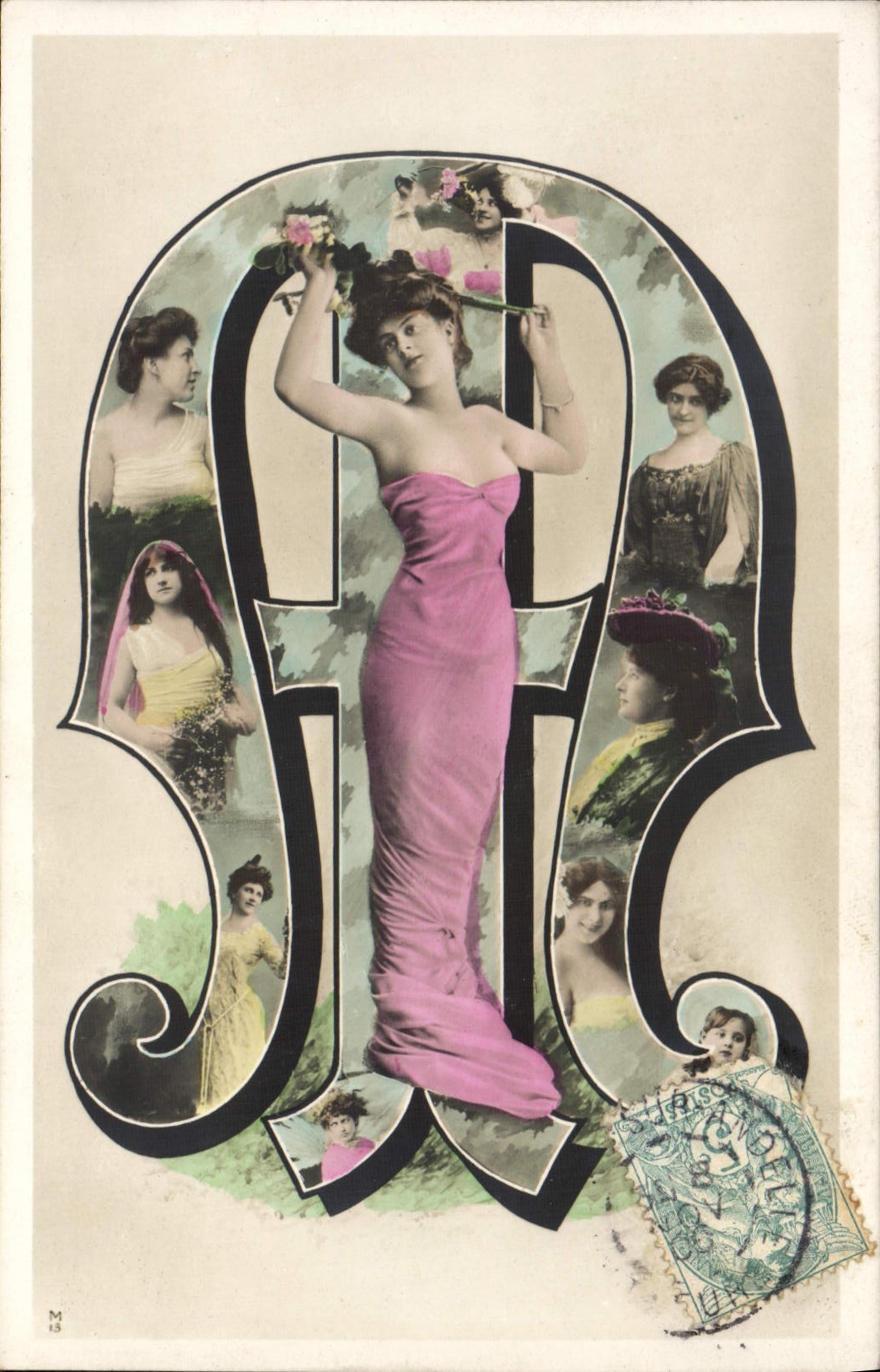 CPA Fantaisie Femme Lettre M