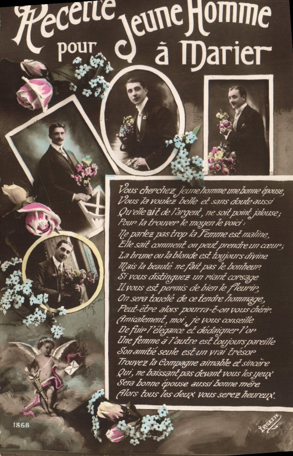 VINTAGE POSTCARD Fantaisie Receipt young man has to marry