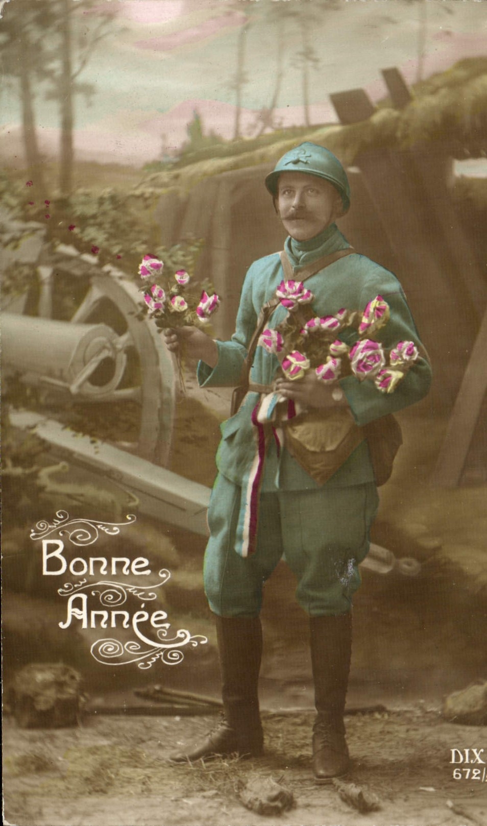 Soldado de Militaria del hombre de la fantasía de la POSTAL de la VENDIMIA