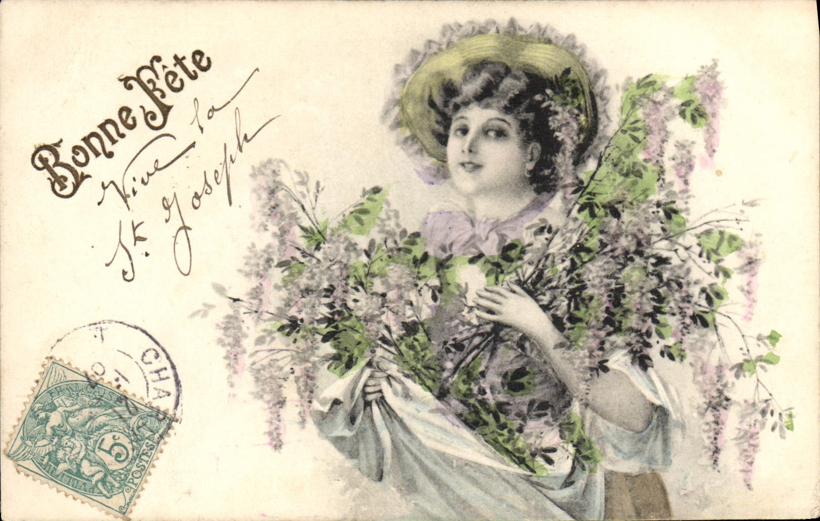 Mujer de la fantasía de la POSTAL de la VENDIMIA