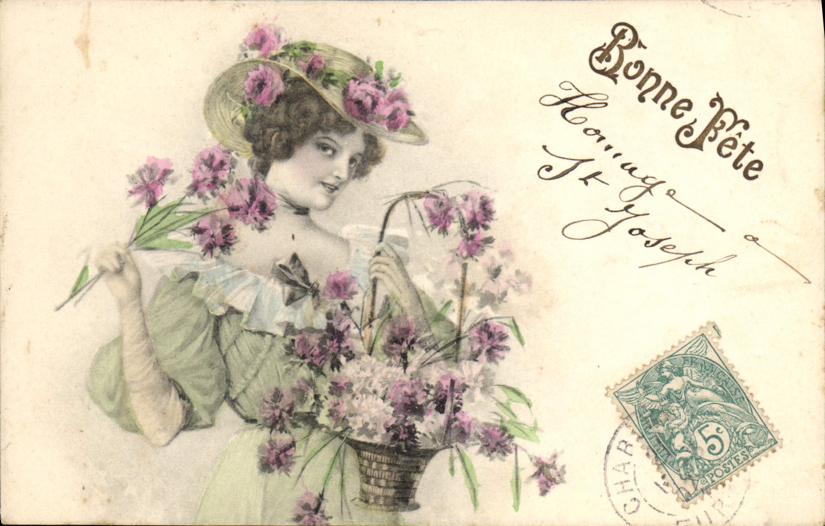 Mujer de la fantasía de la POSTAL de la VENDIMIA