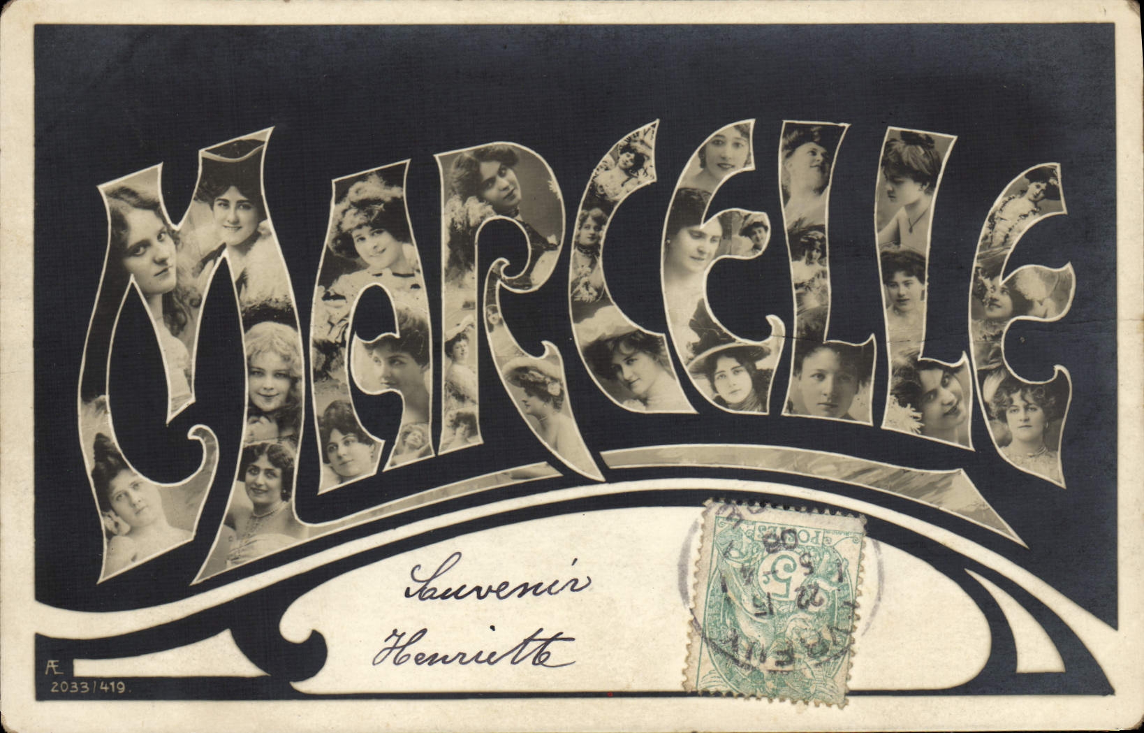 VINTAGE POSTCARD Fantasy Women Marcelle First name