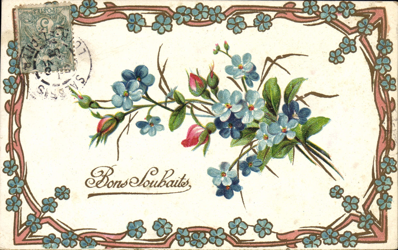 Flores de la fantasía de la POSTAL de la VENDIMIA