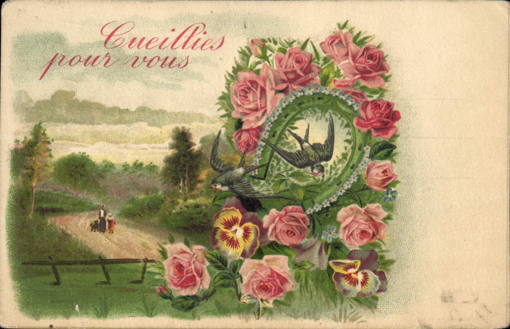 Trago de las flores de la fantasía de la POSTAL de la VENDIMIA