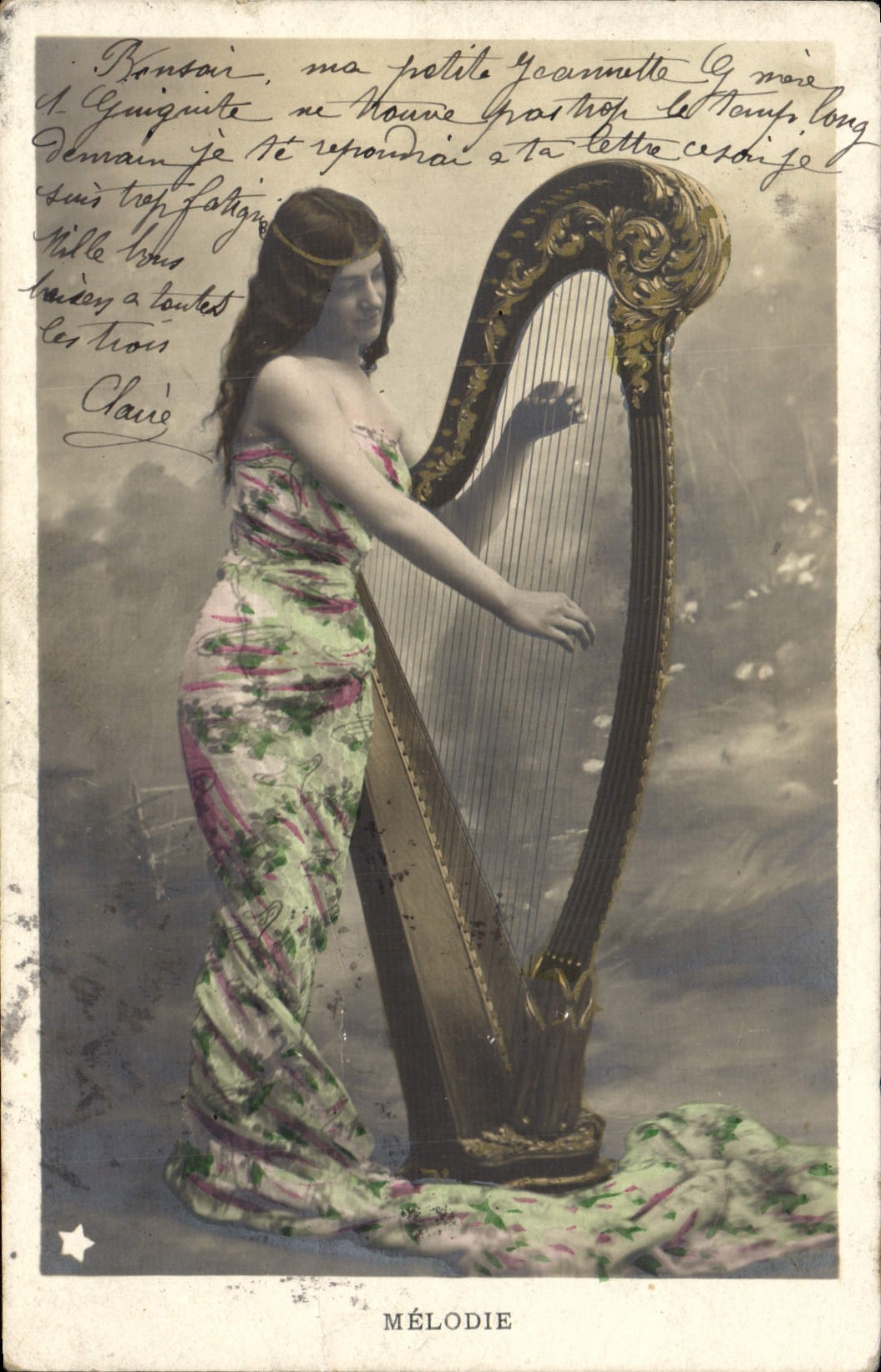 VINTAGE POSTCARD Fantaisie Woman Grips Melody