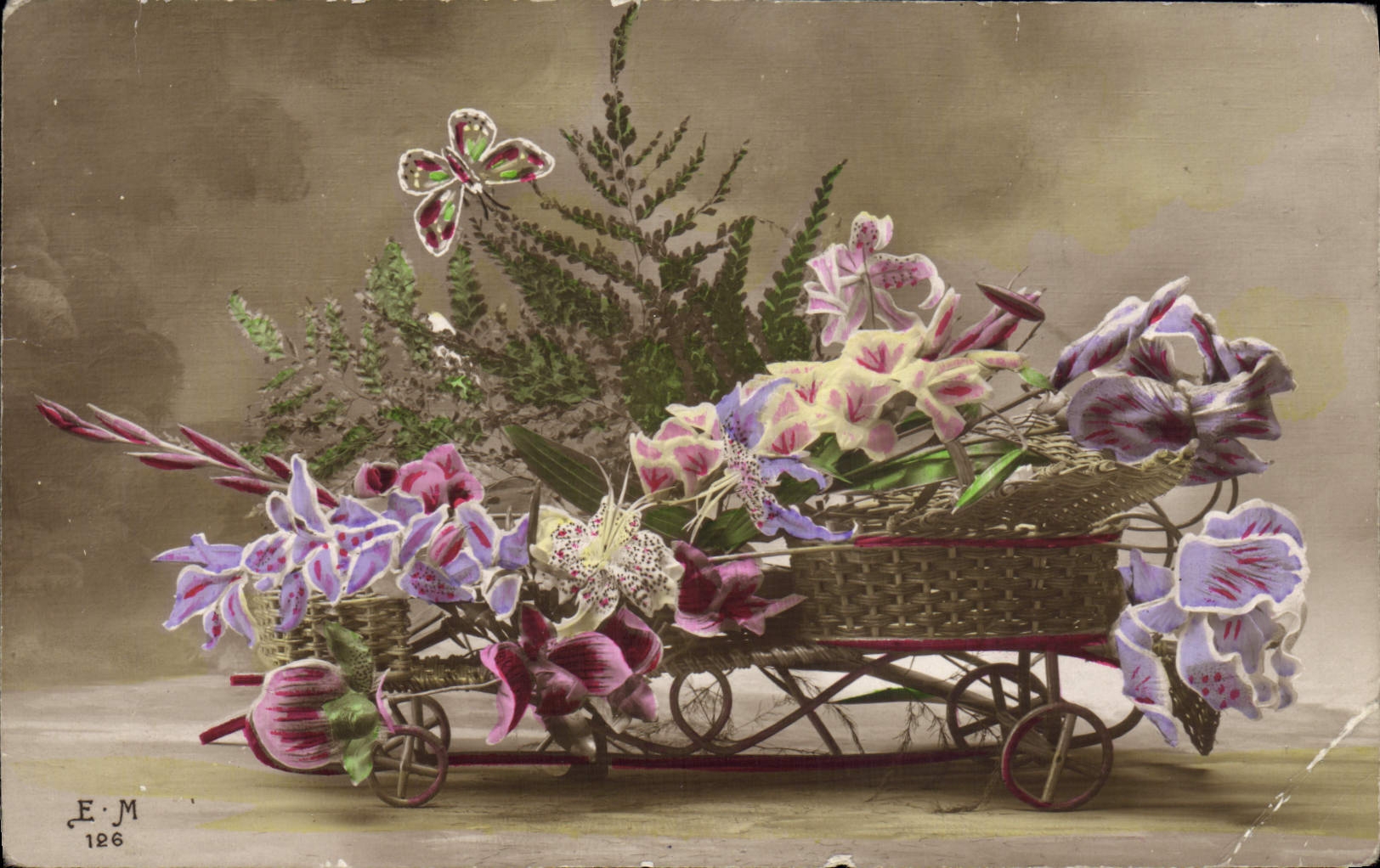 Flores de la fantasía de la POSTAL de la VENDIMIA