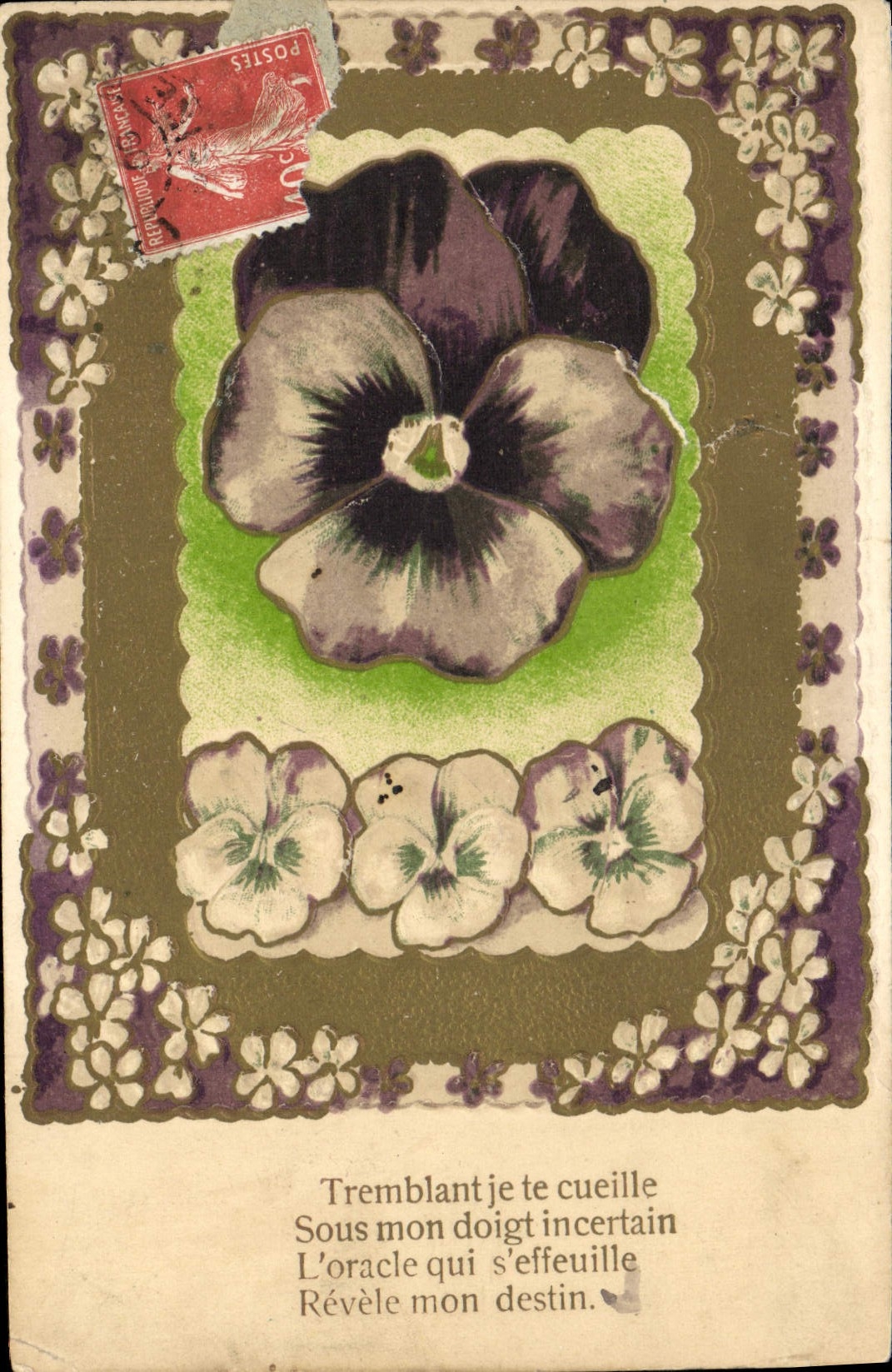 Flores de la fantasía de la POSTAL de la VENDIMIA