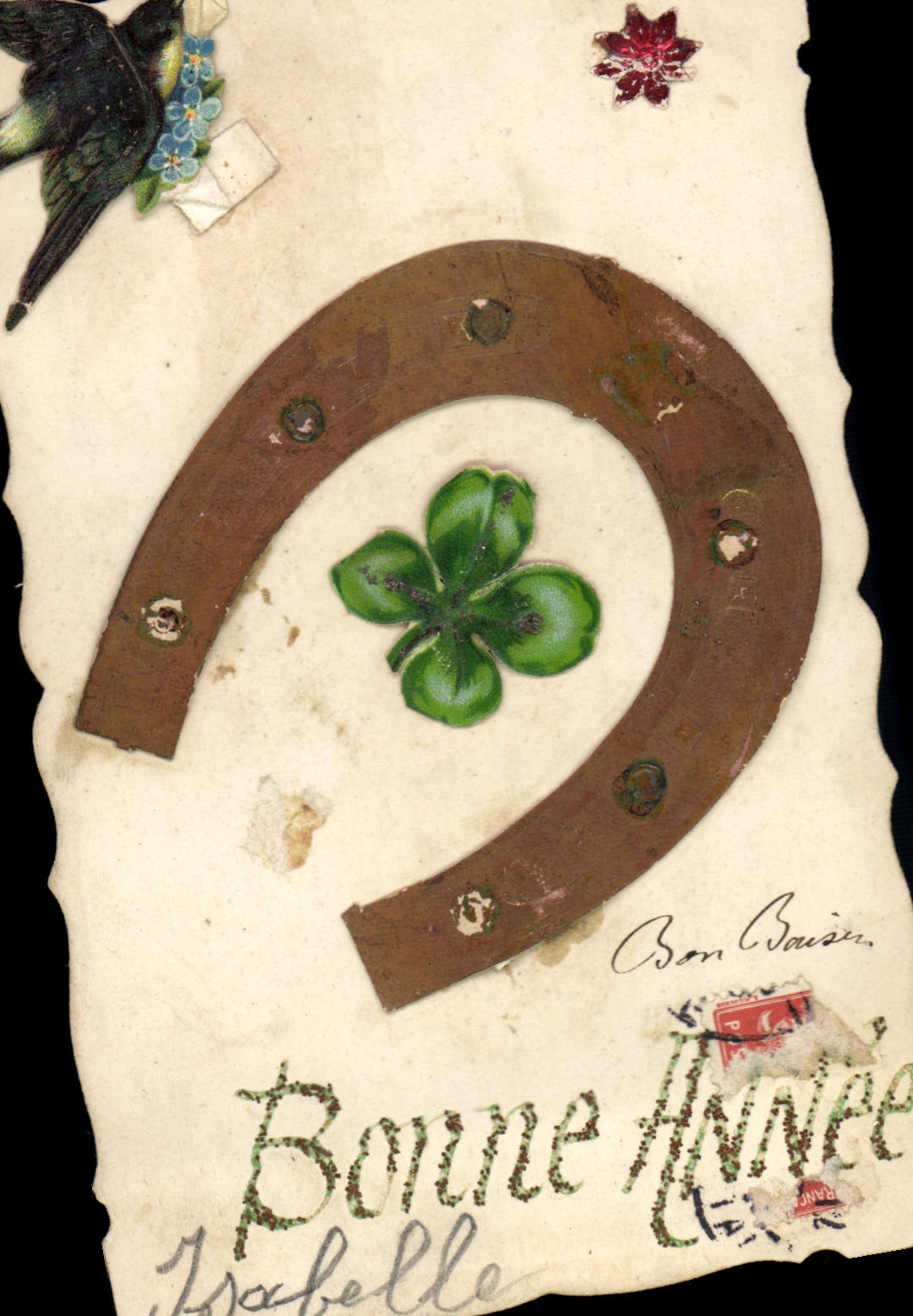 CPA Fantaisie Fer a cheval Hirondelle