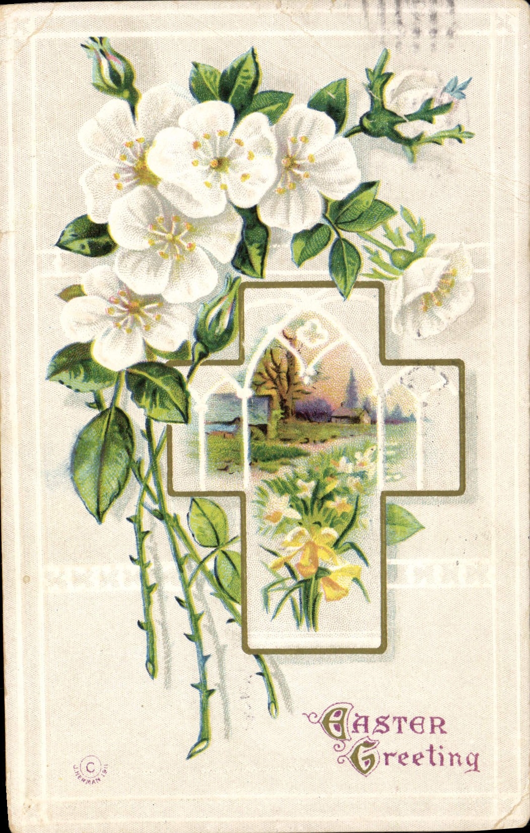 Flores de la fantasía de la POSTAL de la VENDIMIA