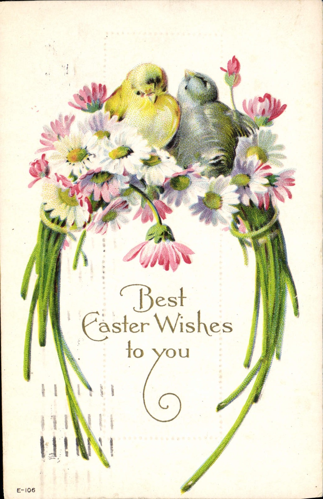 La fantasía de la POSTAL de la VENDIMIA florece pájaros