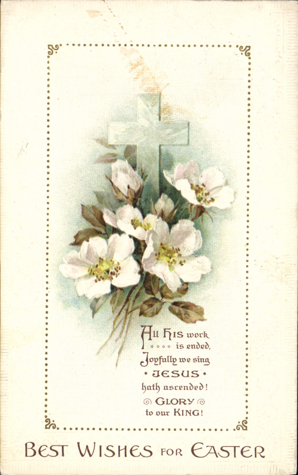 VINTAGE POSTCARD Fantasy Flowers Cross Jesus Easter