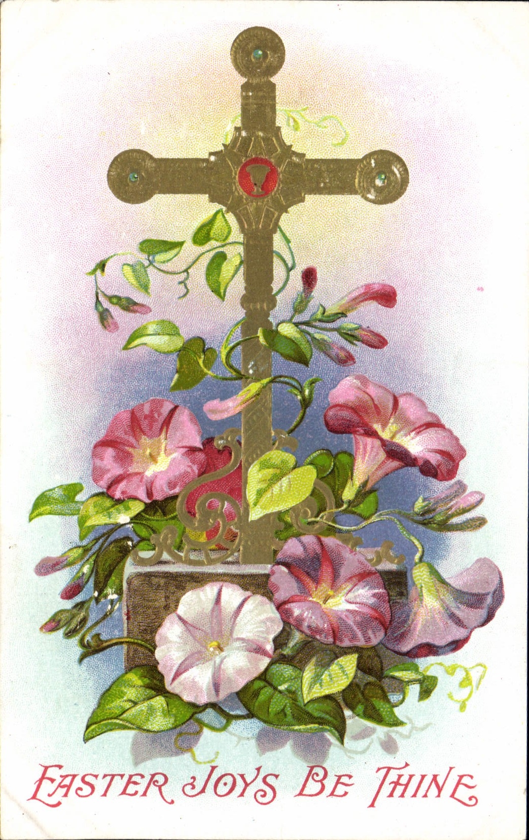 CPA Fantaisie Fleurs Croix Paques 
