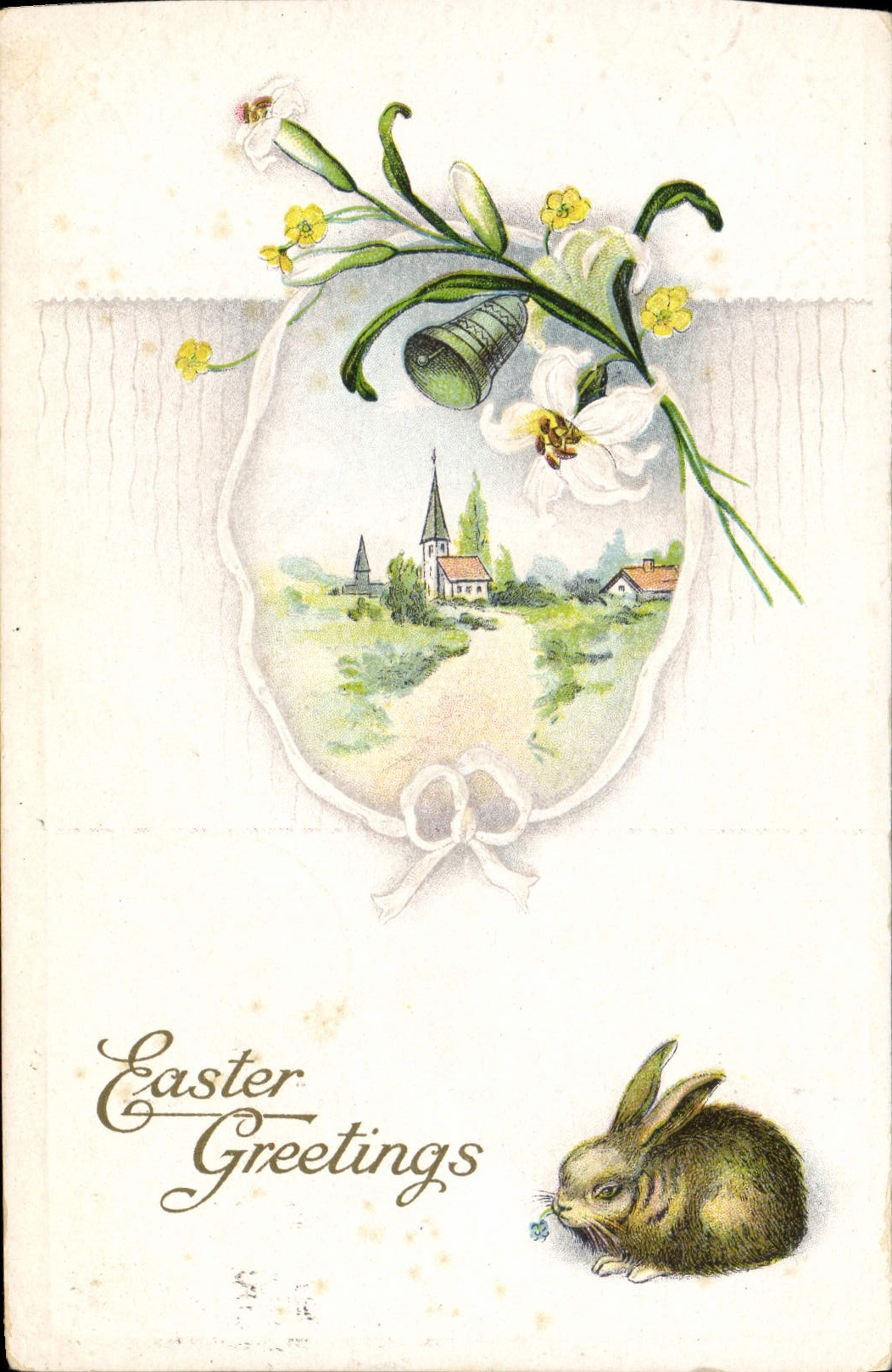 VINTAGE POSTCARD Fantasy Flowers Easter Rabbit