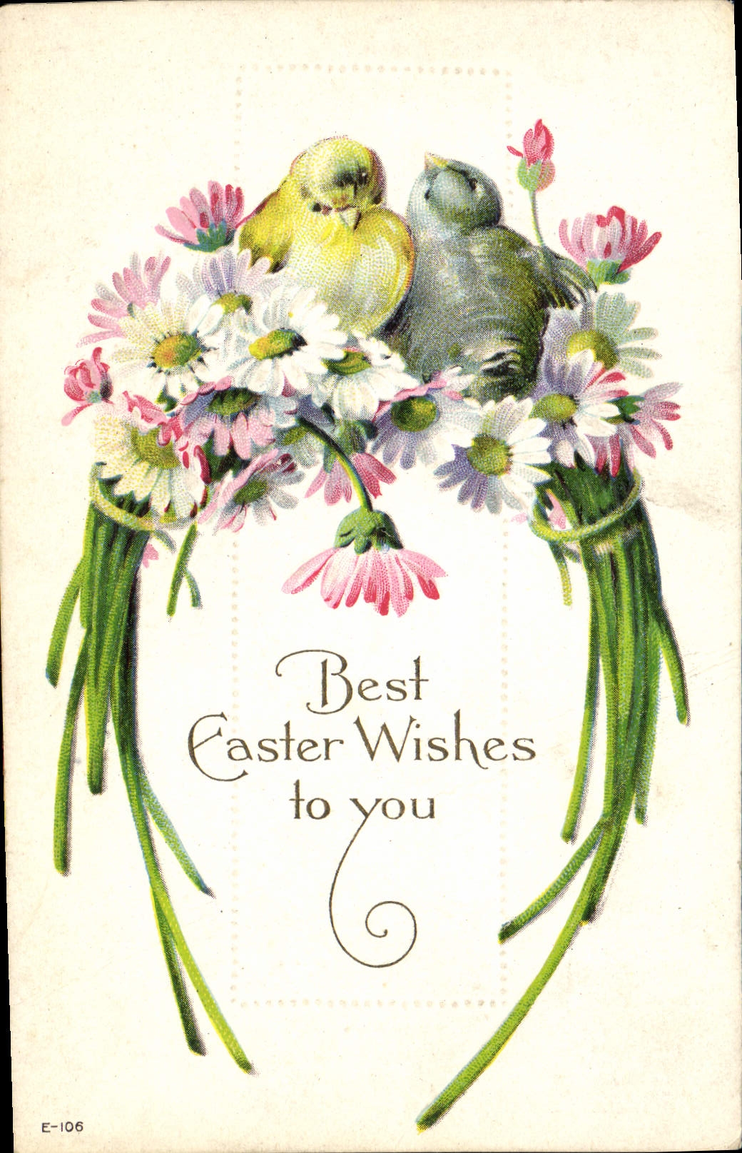 CPA Fantaisie Fleurs oiseaux Paques
