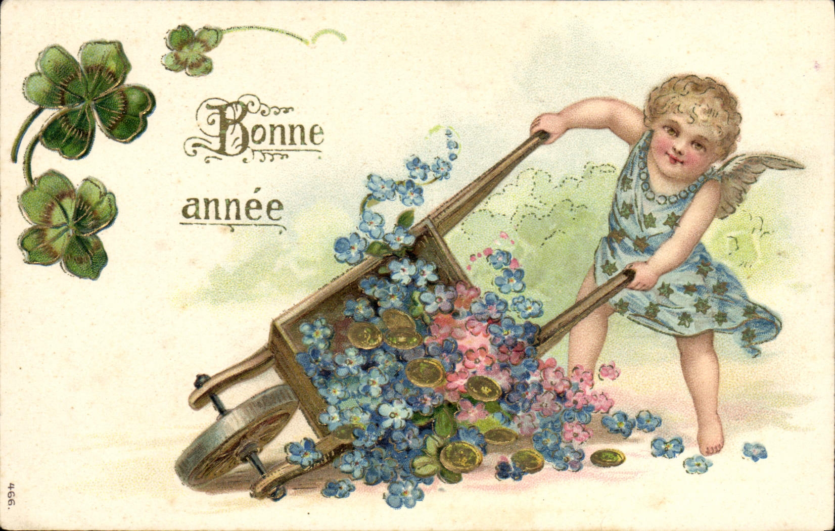 VINTAGE POSTCARD Fantasy Angel Clover