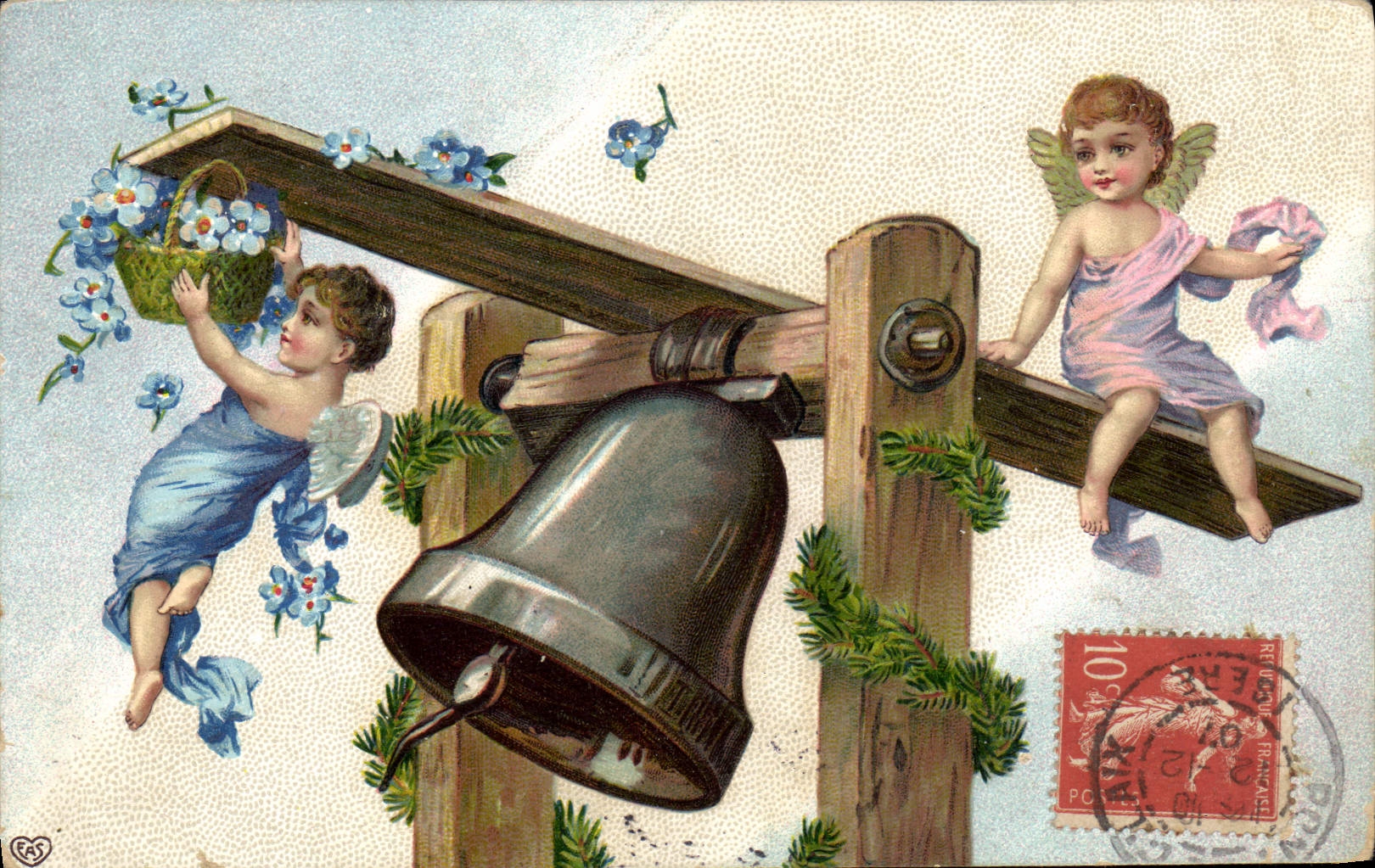 CPA Fantaisie Ange Anges Cloche 