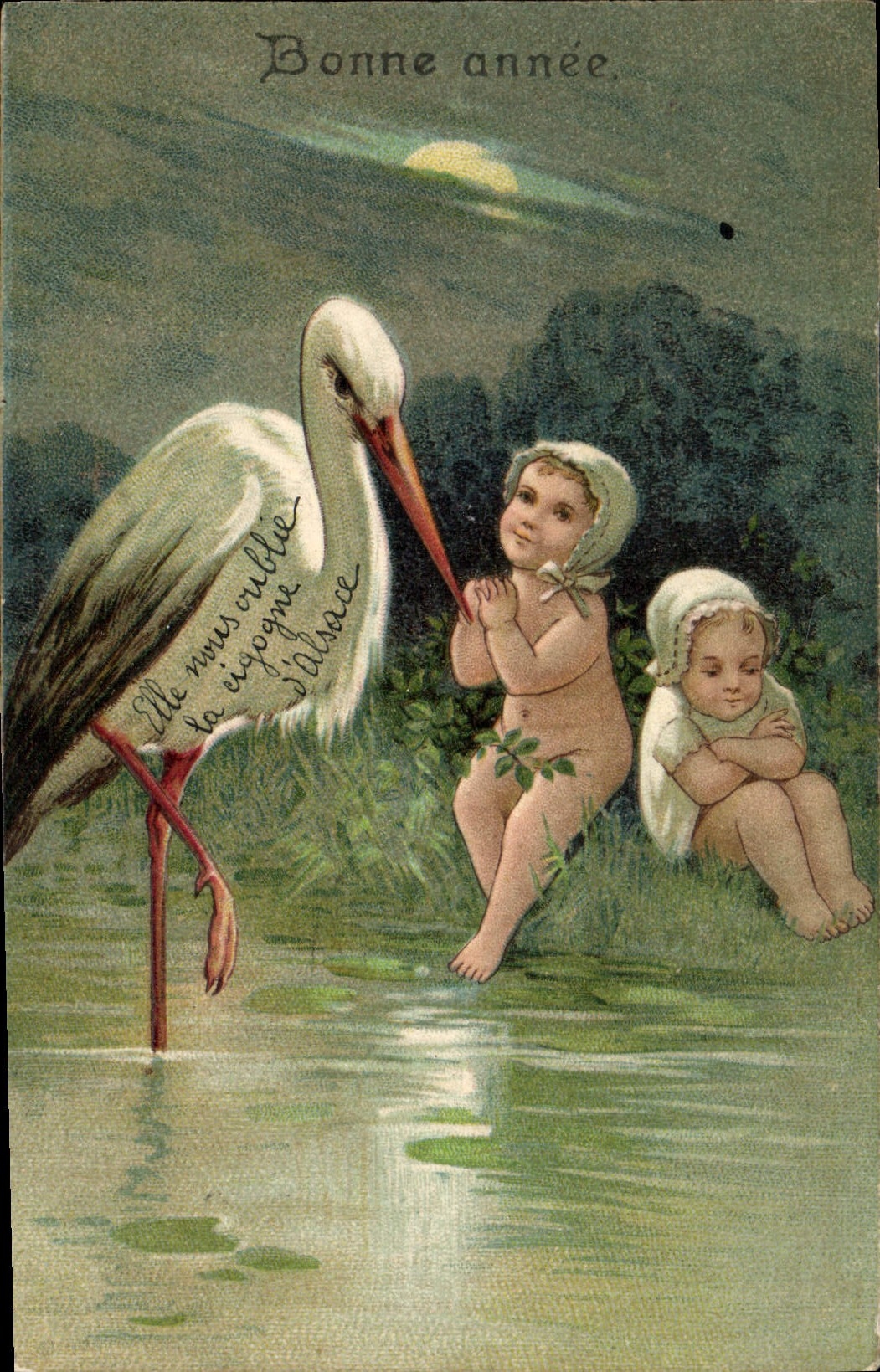 CPA Fantaisie Enfants Bebe Cigogne 