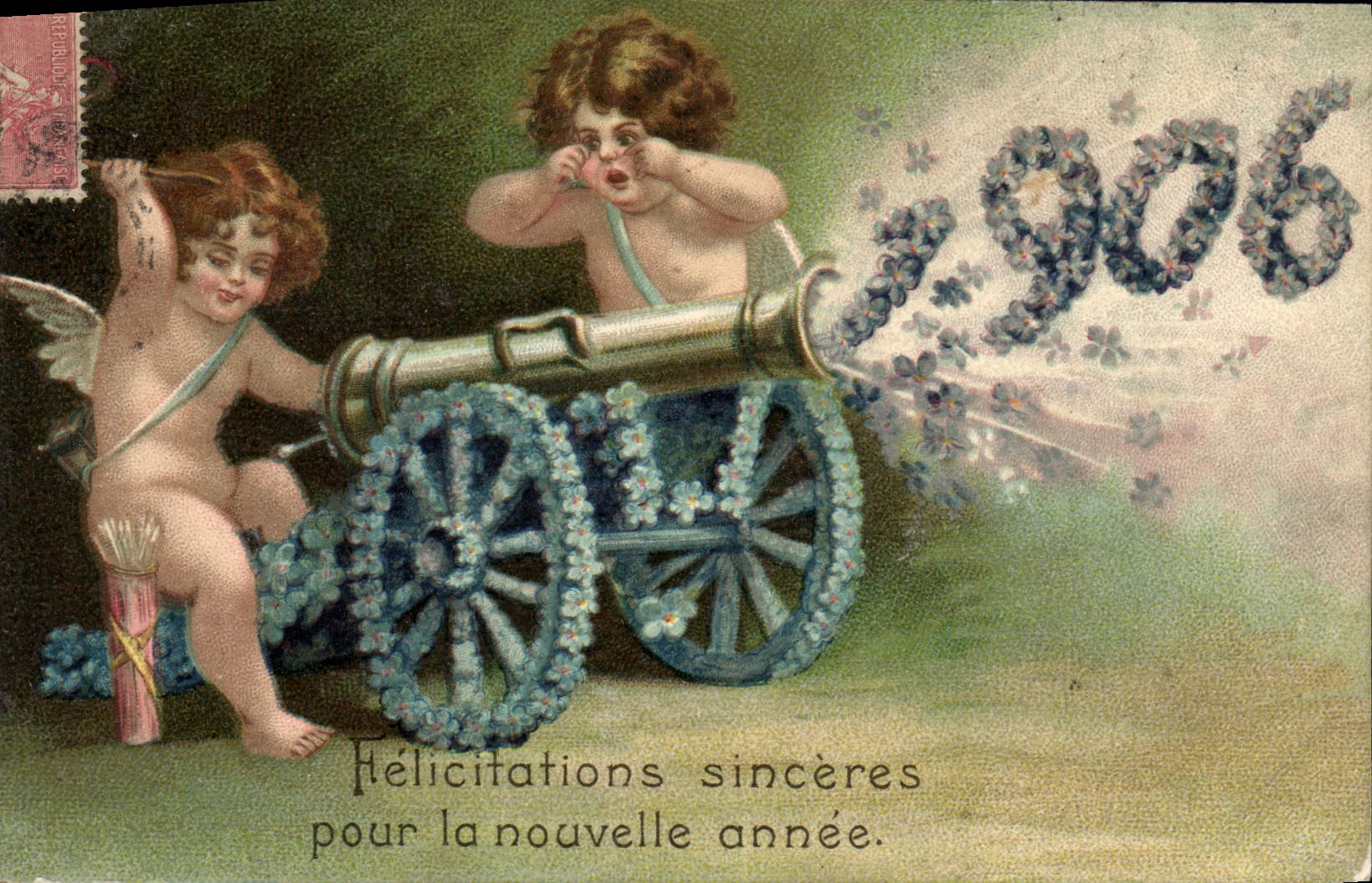 CPA Fantaisie Ange Anges Canon 1906