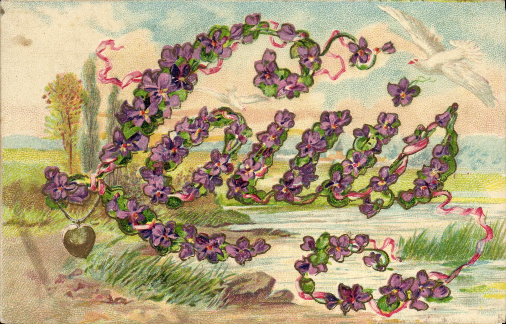 CPA Fantaisie Fleurs Prenom Louis Colombe