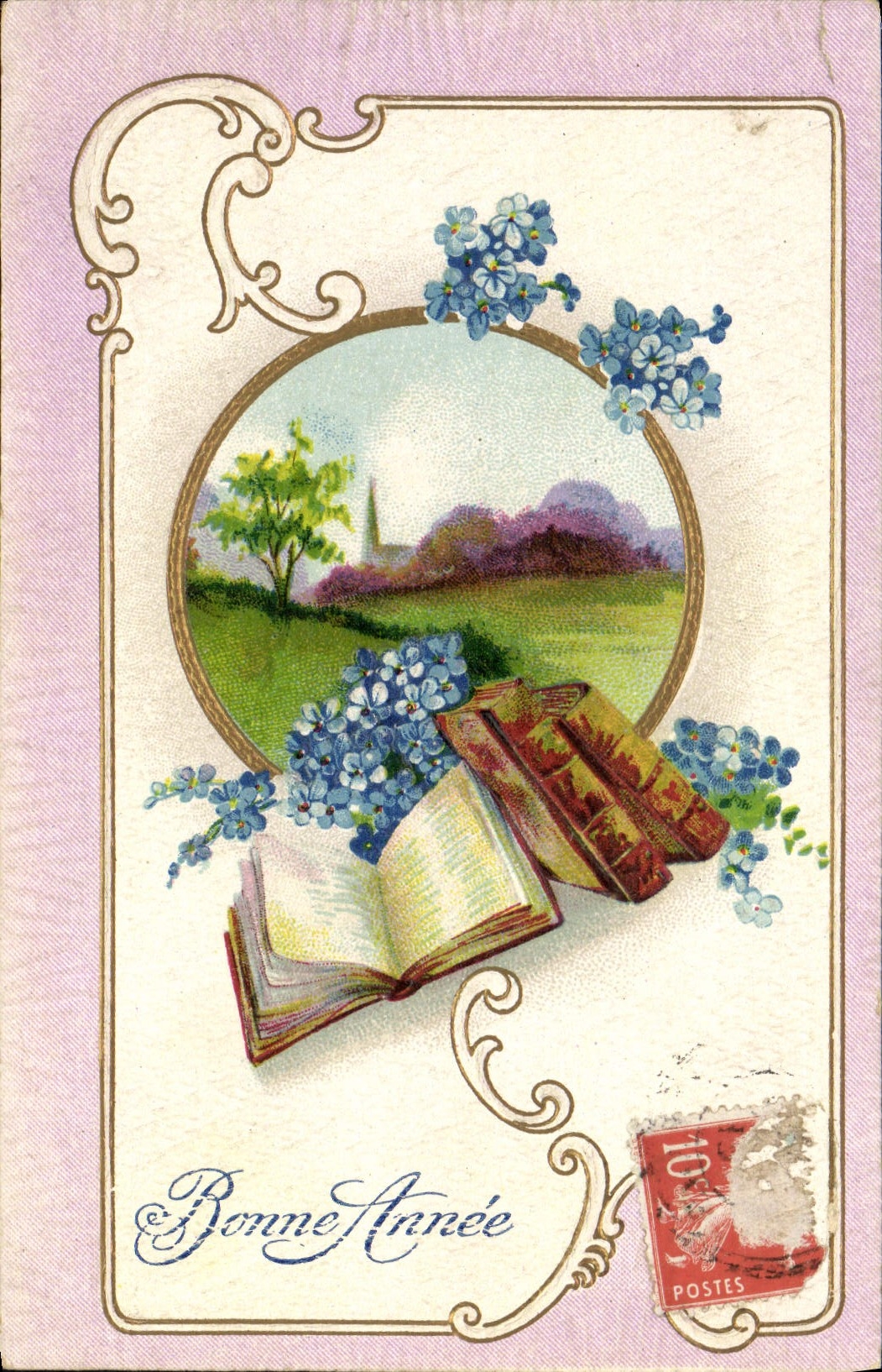 Flores de la fantasía de la POSTAL de la VENDIMIA