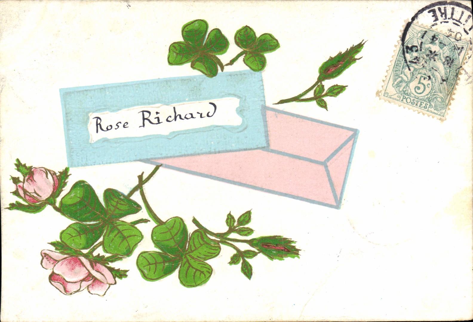 VINTAGE POSTCARD Fantasy Flowers Clover