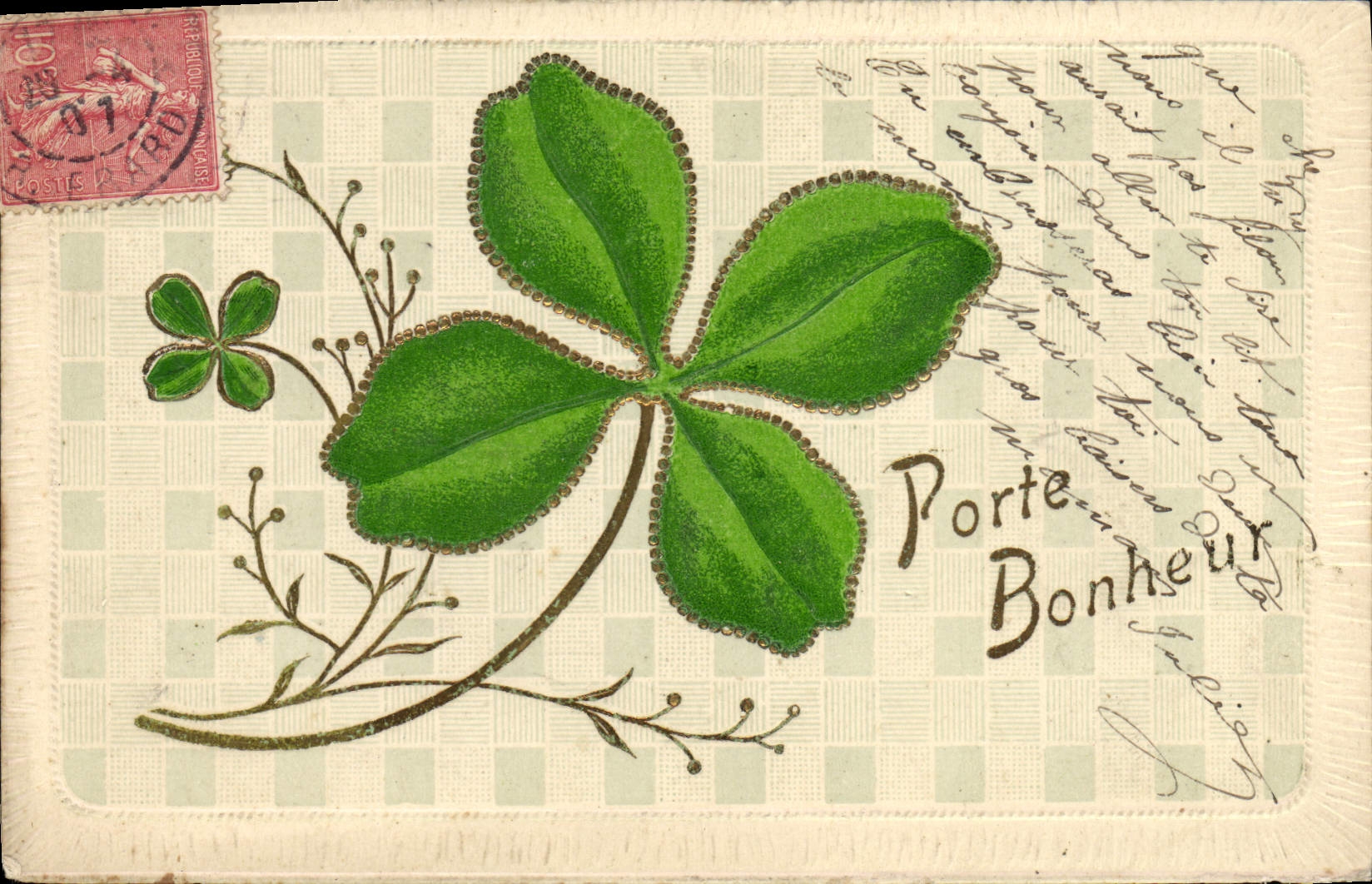 VINTAGE POSTCARD Fantasy Flowers Clover