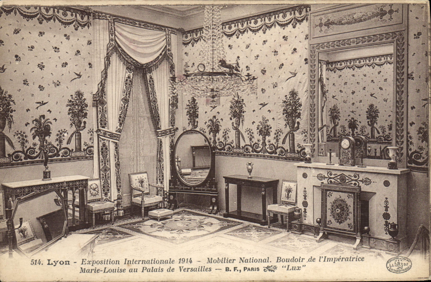 VINTAGE POSTCARD Lyon International exhibition 1914 State-owned furniture Boudoir of the empress Marie Louise to the Palate of Versailles