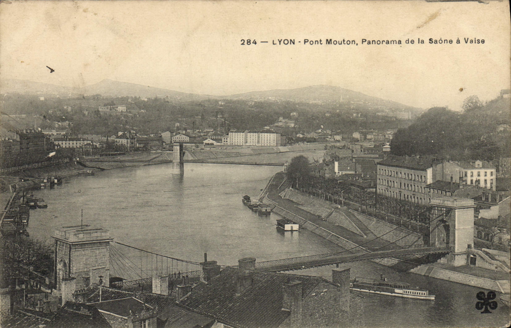 VINTAGE POSTCARD Lyon Pont Sheep Panorama Of the Saone has Waltz