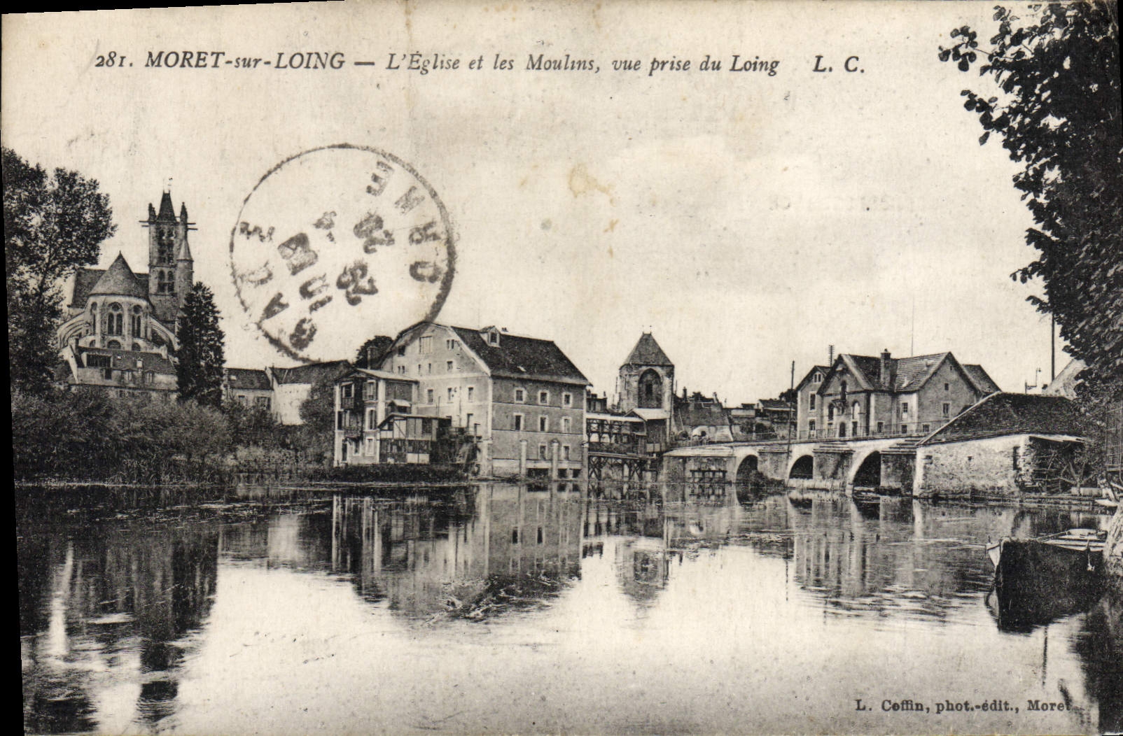 VINTAGE POSTCARD Moret On Loing the Church And Moulins Seen from Of Loing