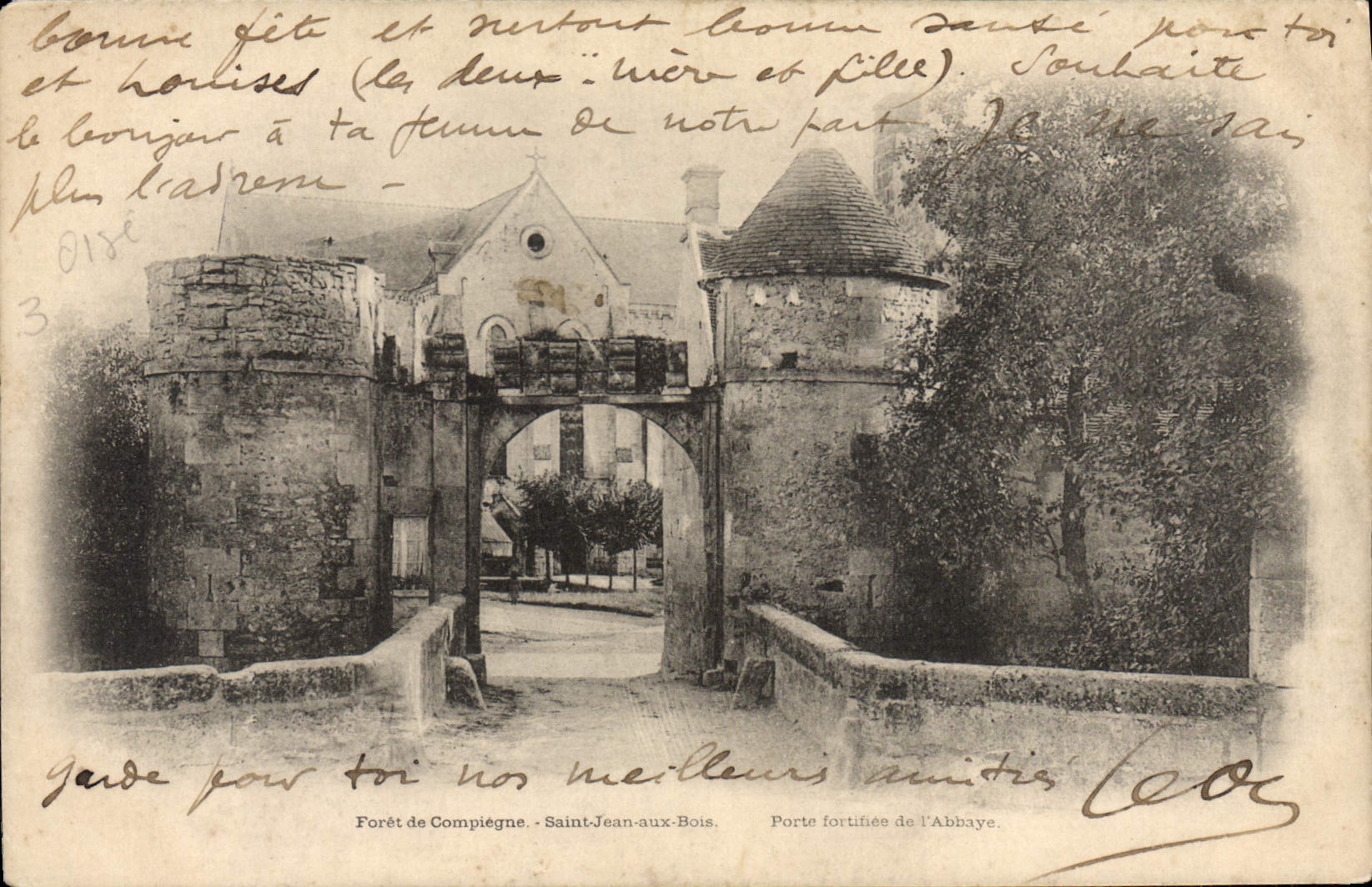 La POSTAL Foret de la VENDIMIA de Compiegne Saint Jean a la madera lleva el fortifiee de la abadía