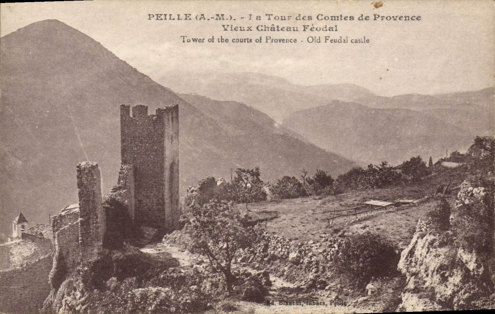 POSTAL Peille de la VENDIMIA la torre del castillo feudal viejo del De Provence de las cuentas